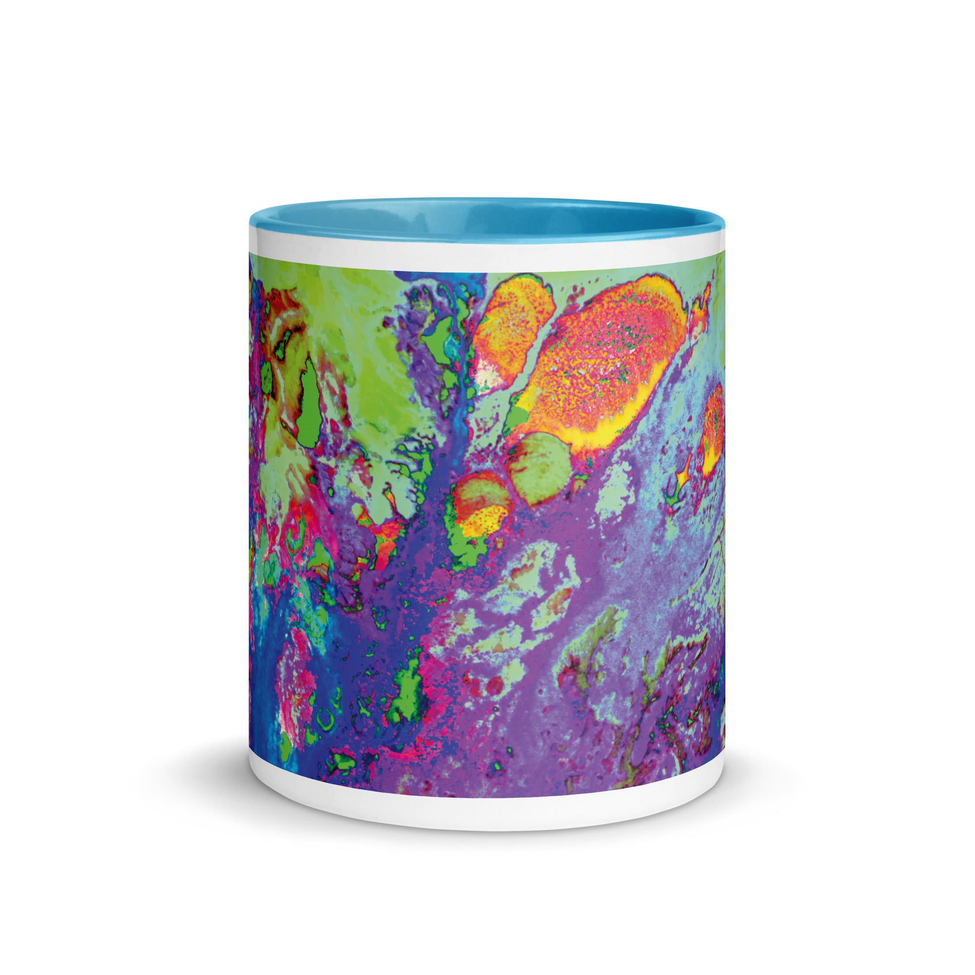 Neon Abstract Art Ceramic Mug with Blue Color Inside