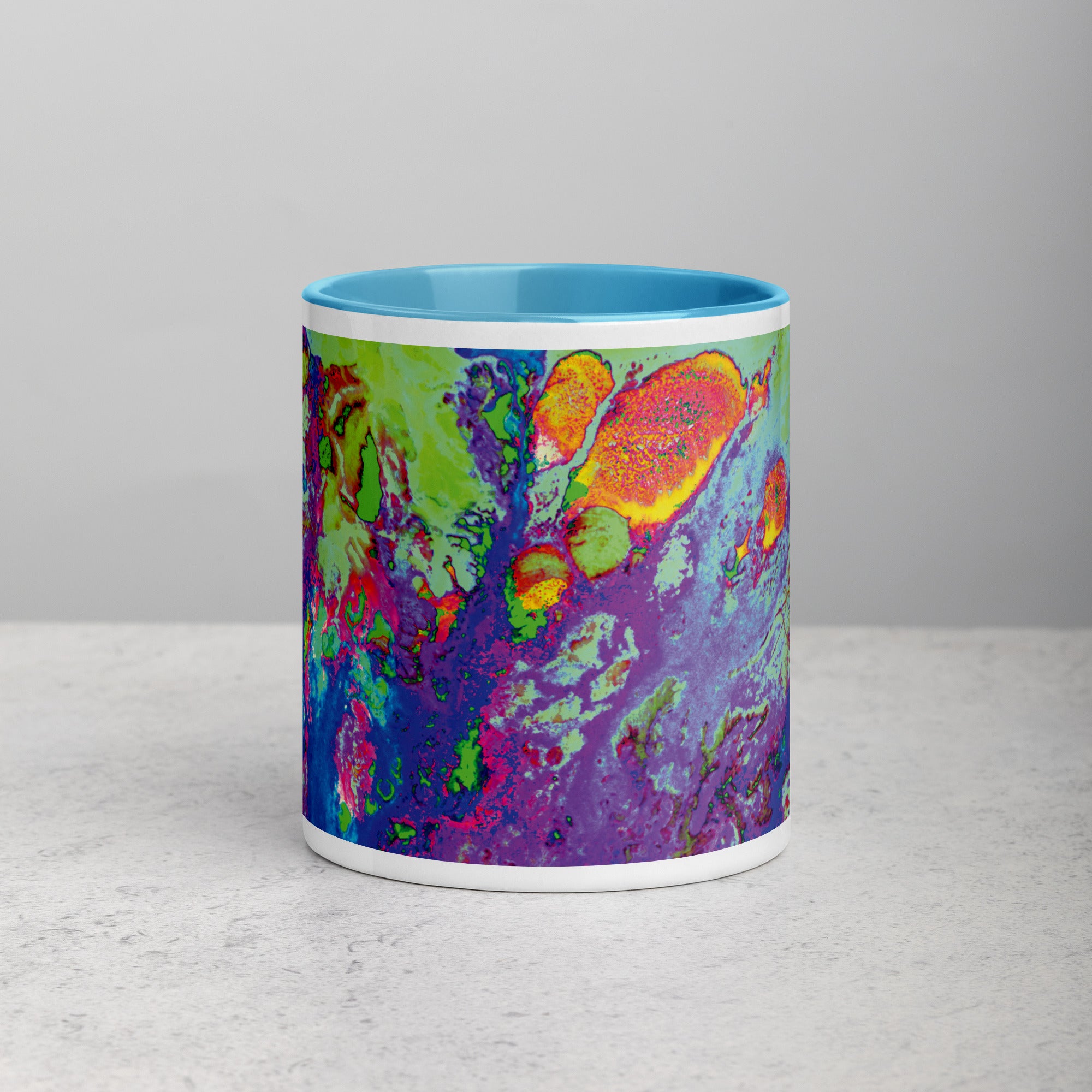 Neon Abstract Art Ceramic Mug with Blue Color Inside