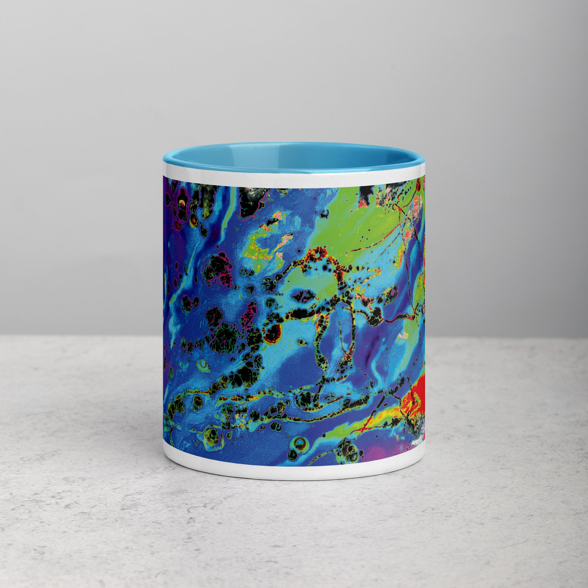 Neon Pastel Abstract Art Ceramic Coffee Mug with Blue Color Inside