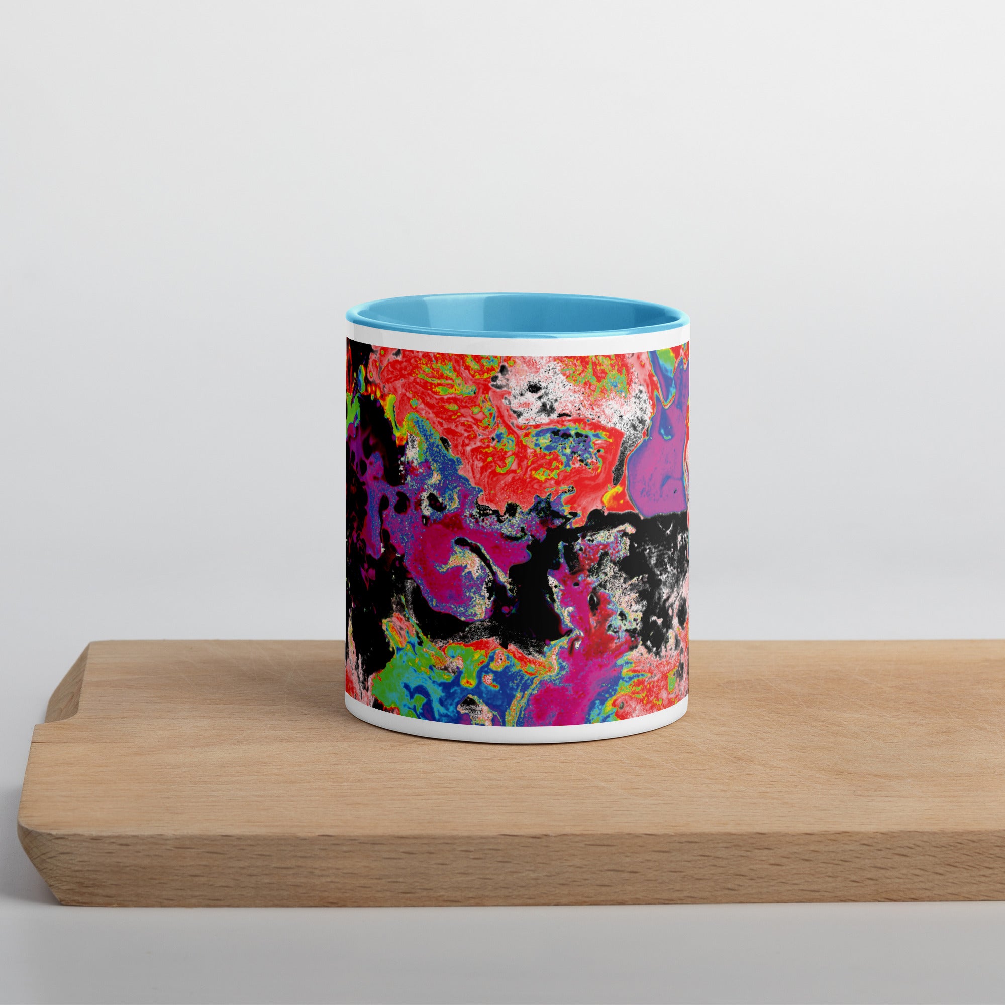 Neon Abstract Art Ceramic Coffee Mug With Blue Color Inside