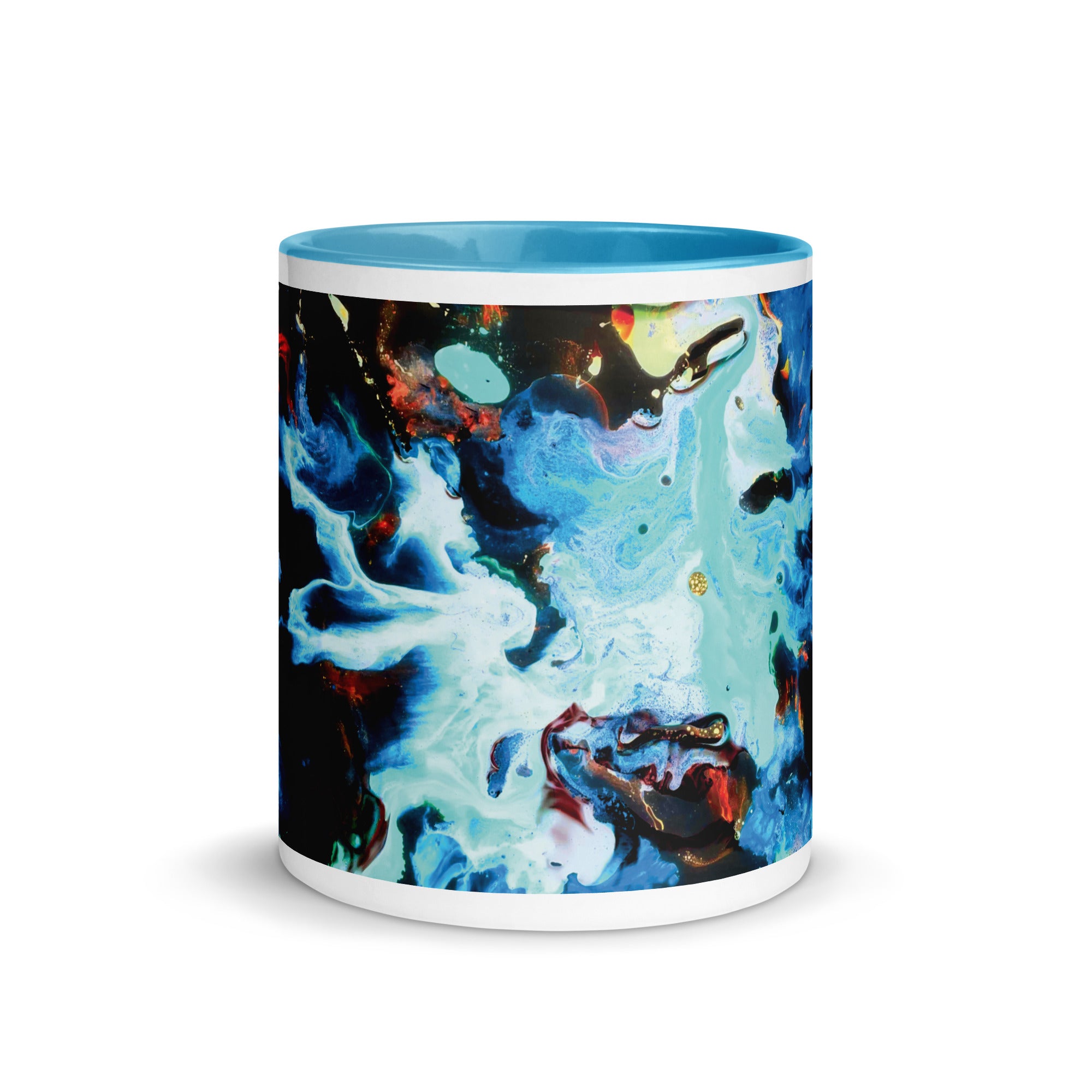 Aqua Abstract Art Ceramic Mug with Blue Color Inside