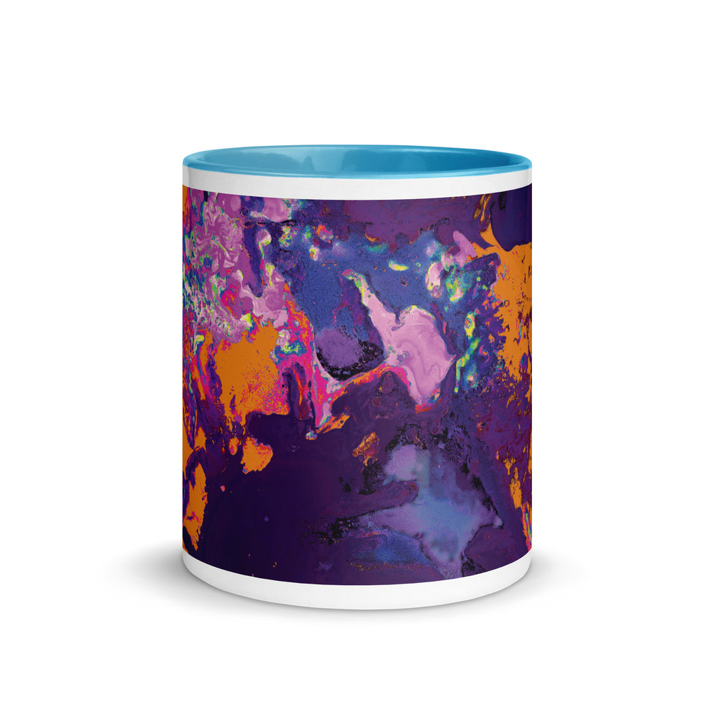 Magenta Orange Abstract Art Ceramic Coffee Mug with Blue Color Inside