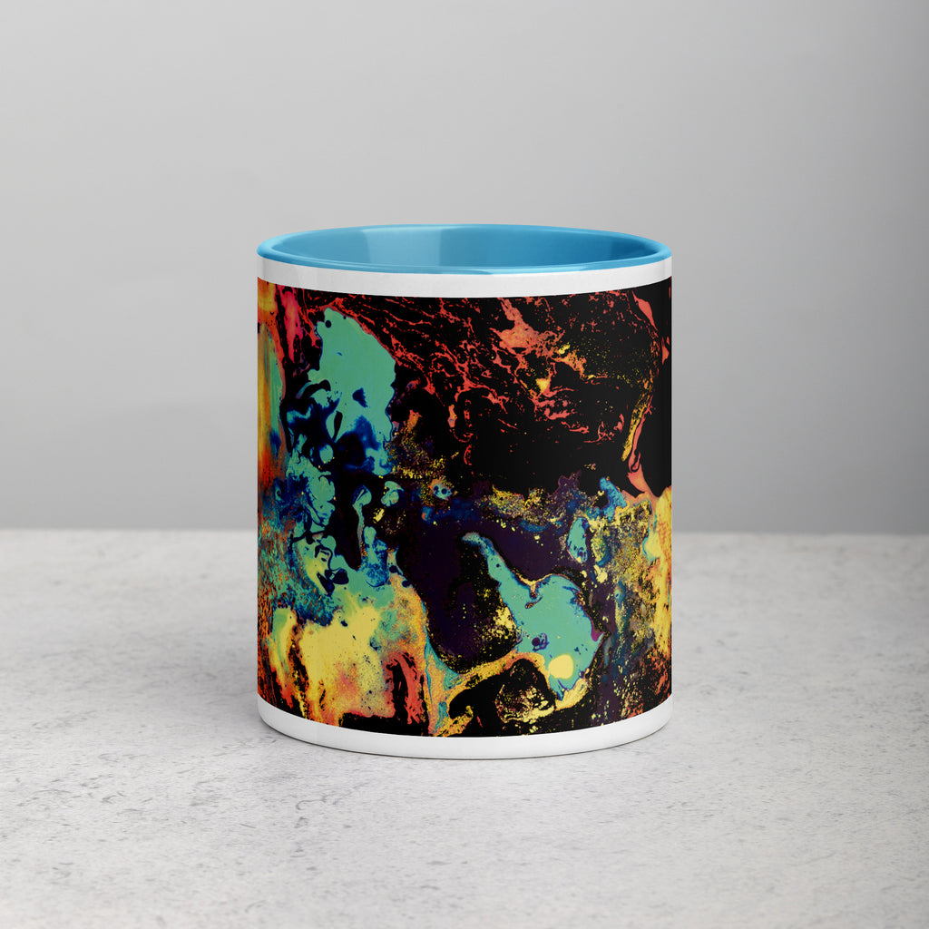 Yellow Abstract Art Ceramic Coffee Mug with Blue Color Inside