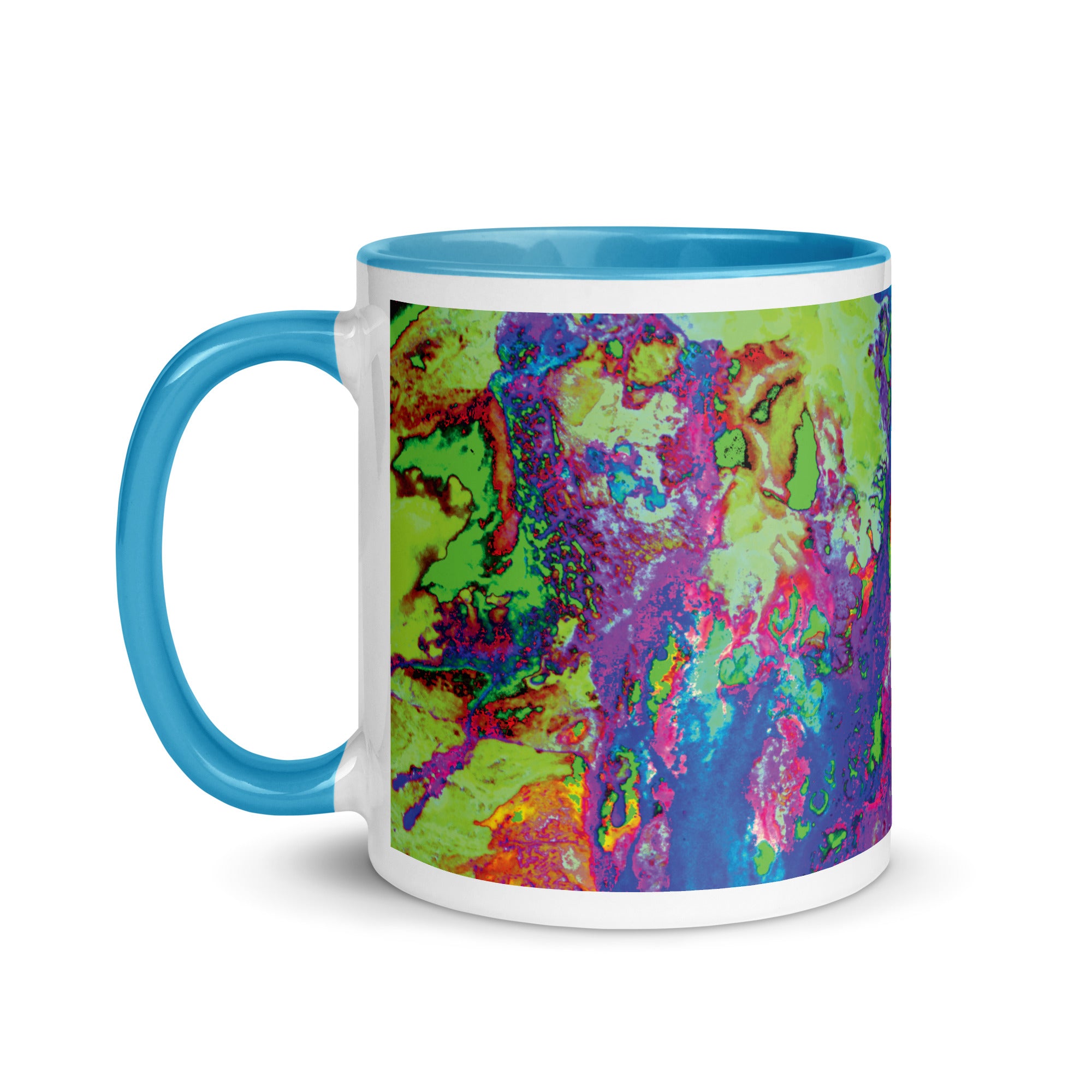 Neon Abstract Art Ceramic Mug with Blue Color Inside