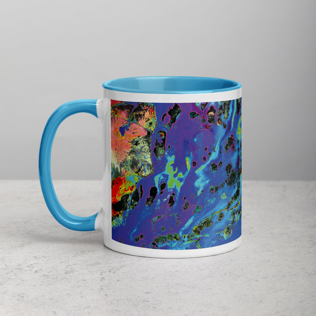 Neon Pastel Abstract Art Ceramic Mug with Blue Color Inside