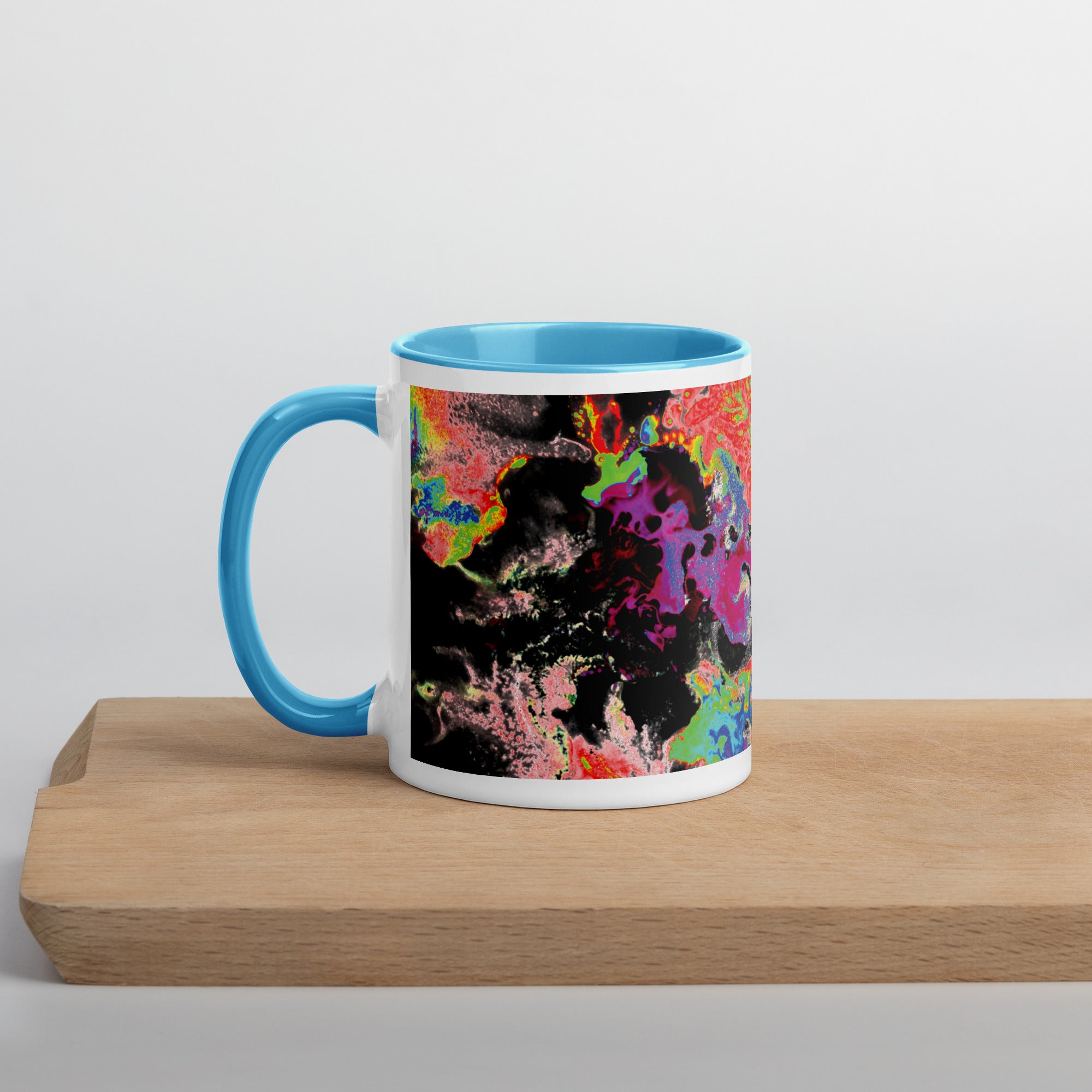 Neon Abstract Art Ceramic Coffee Mug With Blue Color Inside