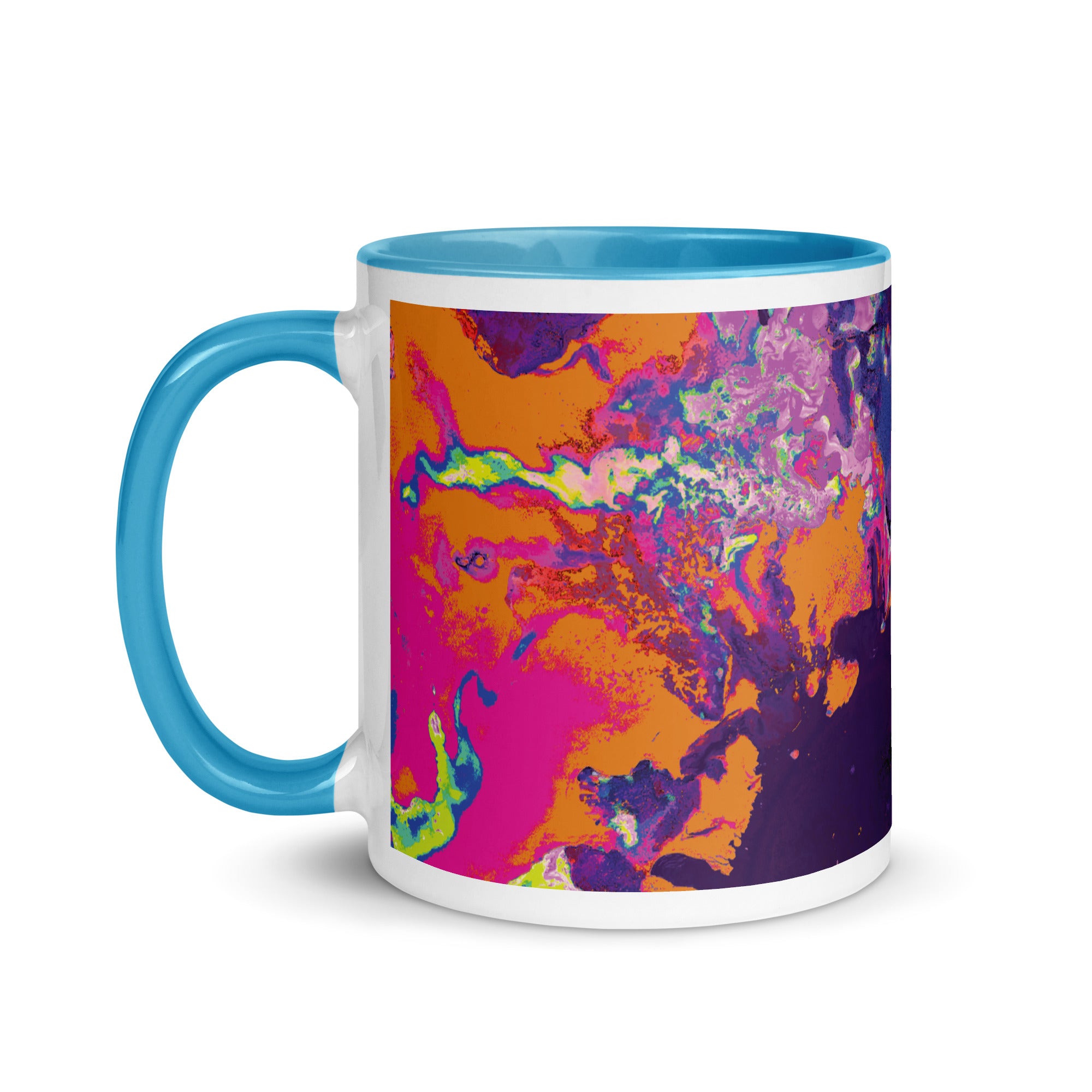 Magenta Orange Abstract Art Ceramic Coffee Mug with Blue Color Inside