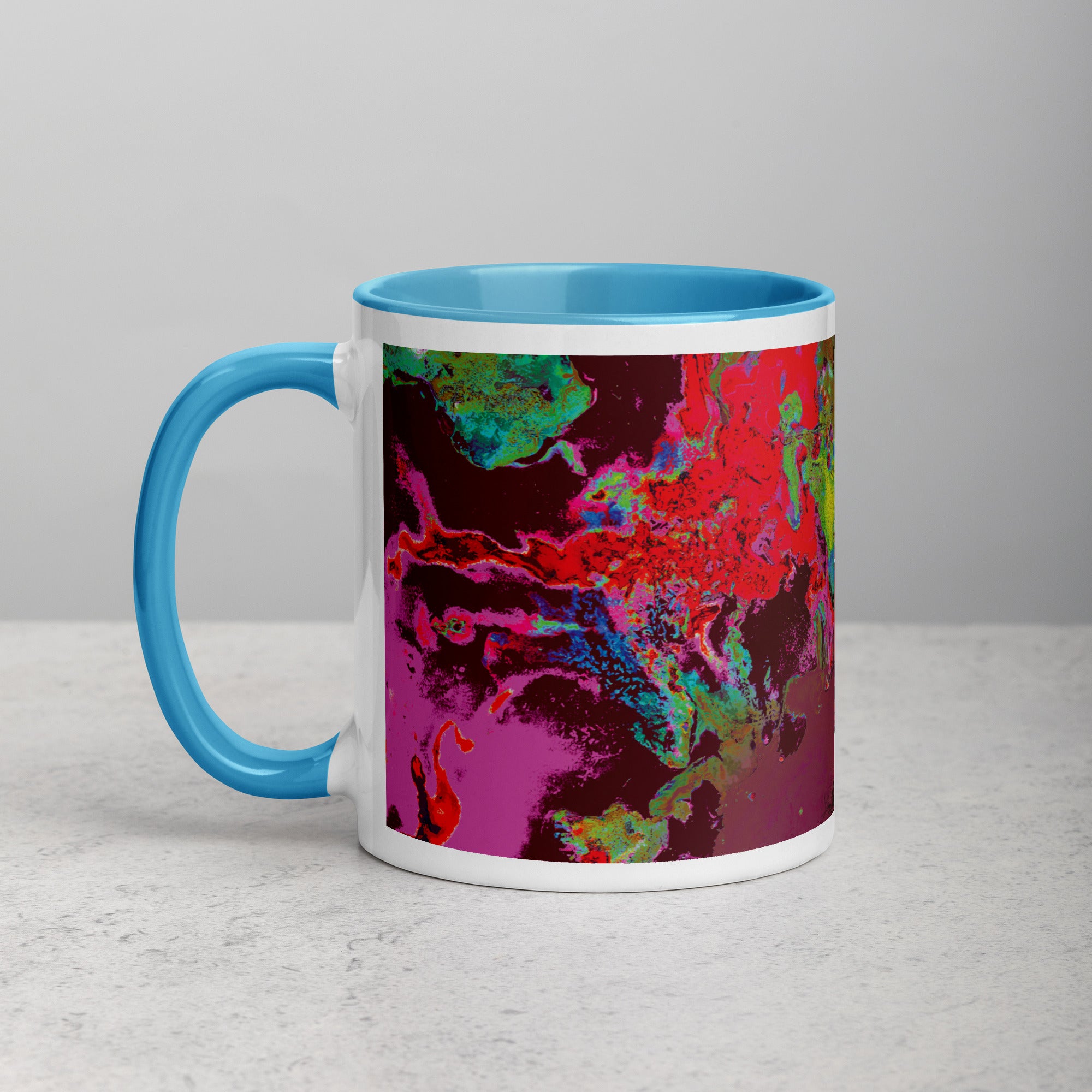Magenta Abstract Art Ceramic Coffee Mug with Blue Color Inside