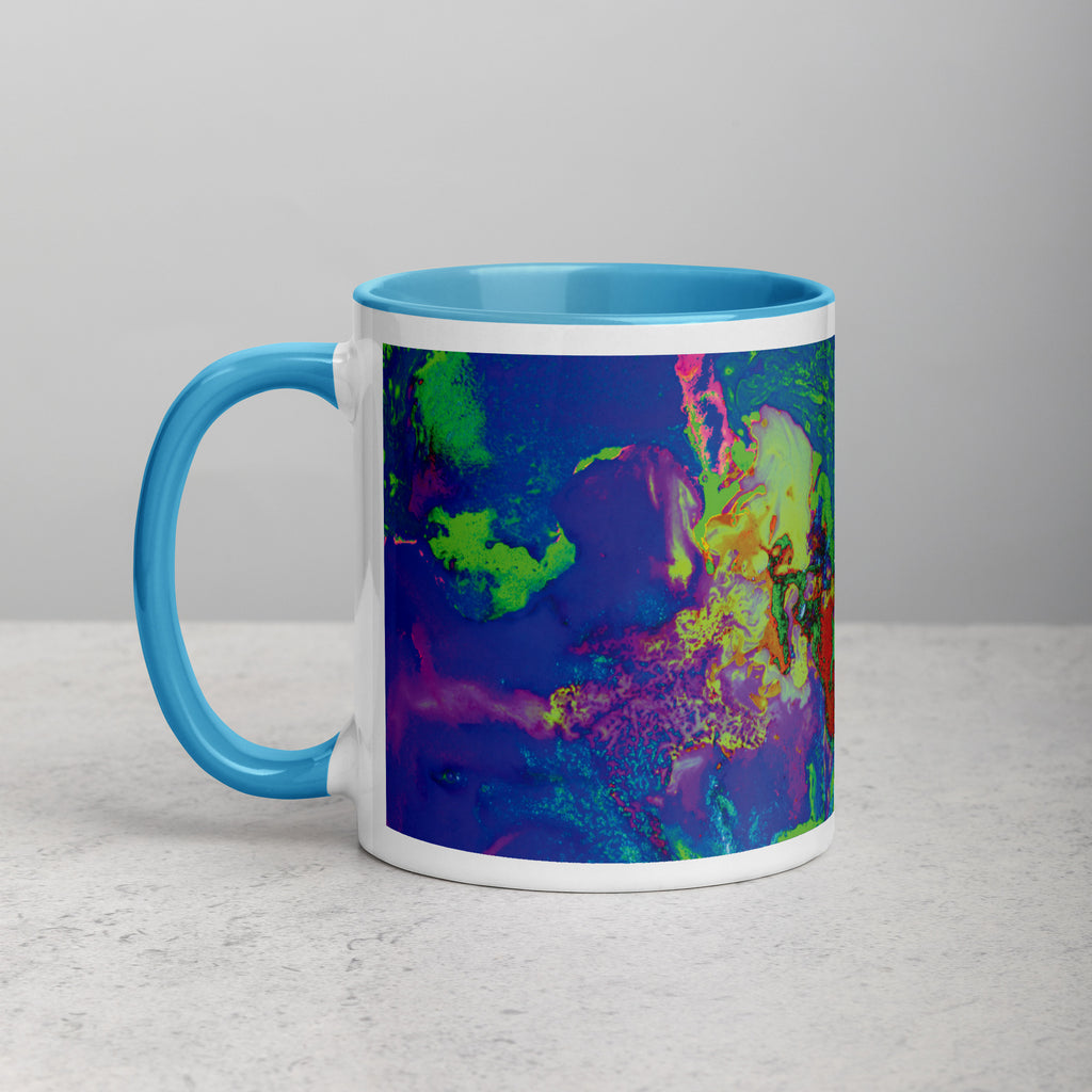Neon Purple Abstract Art Ceramic Coffee Mug with Blue Color Inside