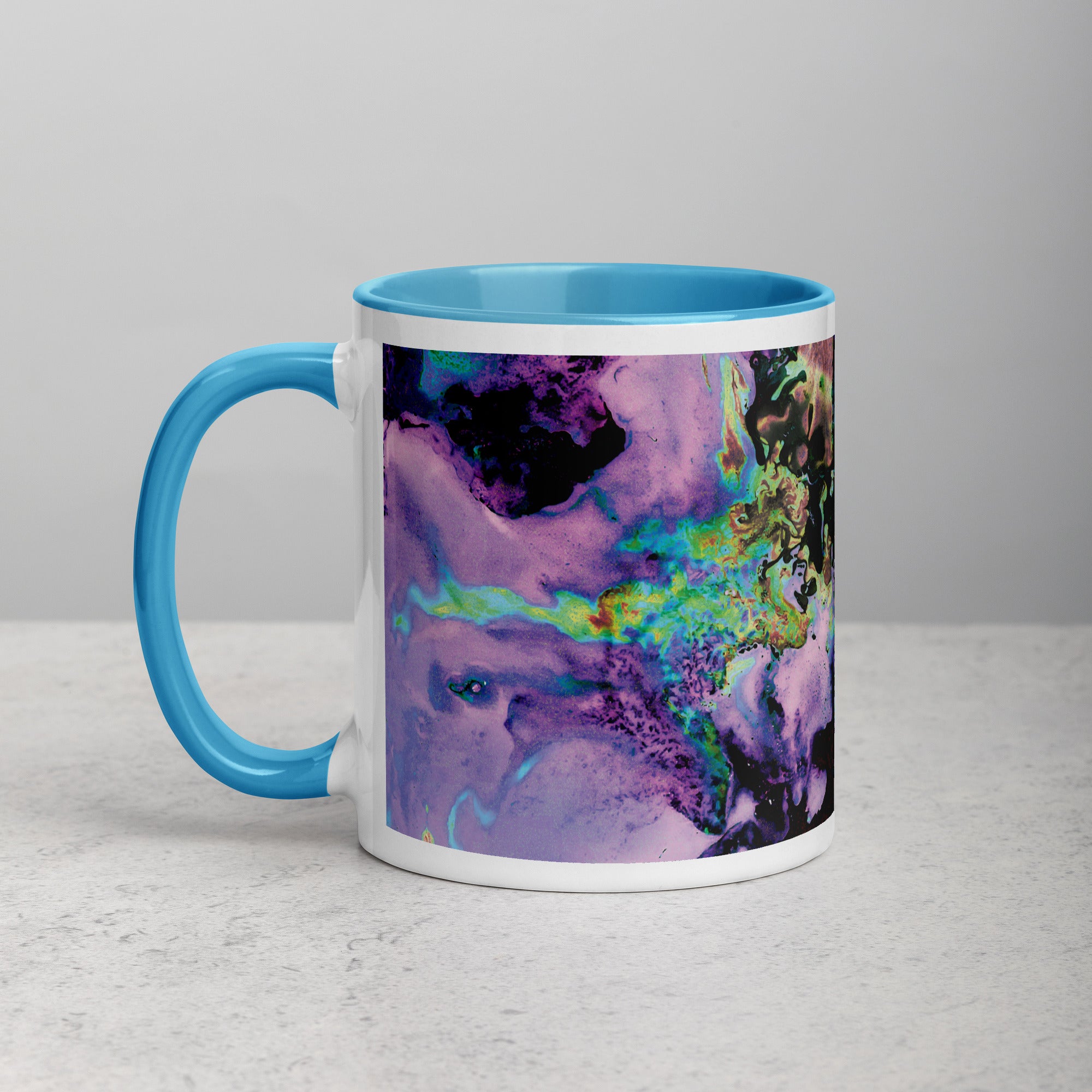 Lavender Abstract Art Ceramic Coffee Mug with Blue Color Inside