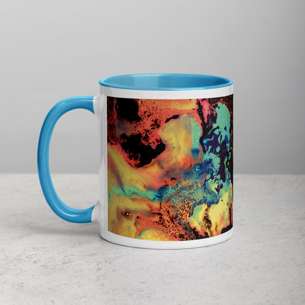 Yellow Abstract Art Ceramic Coffee Mug with Blue Color Inside