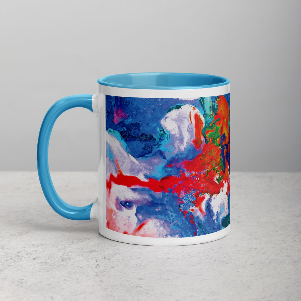Aqua Orange Abstract Art Ceramic Coffee Mug with Blue Color