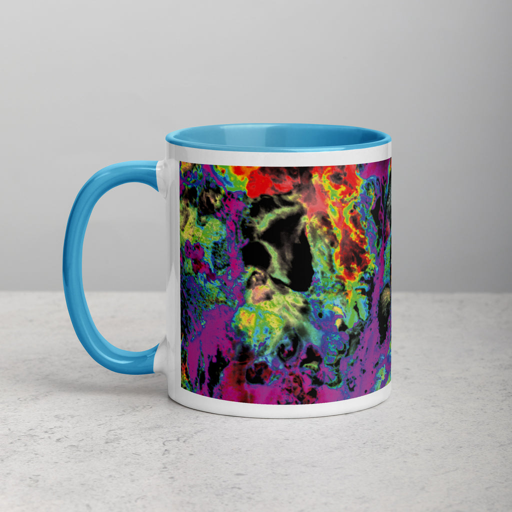 Magenta Abstract Art Ceramic Coffee Mug with Blue Color Inside