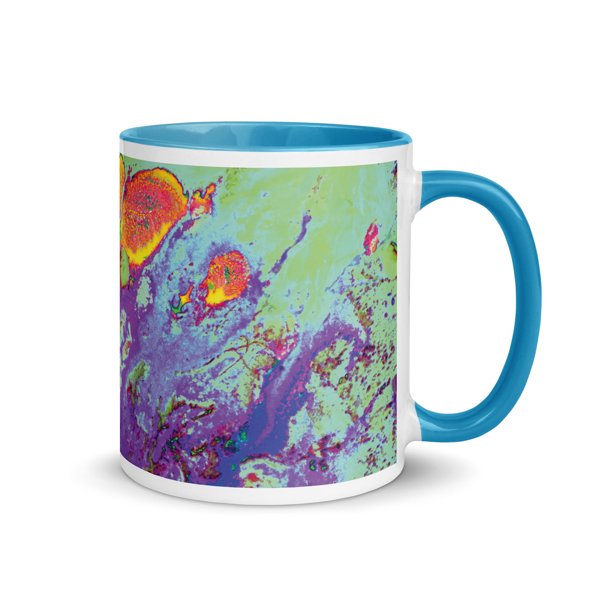 Neon Abstract Art Ceramic Mug with Blue Color Inside