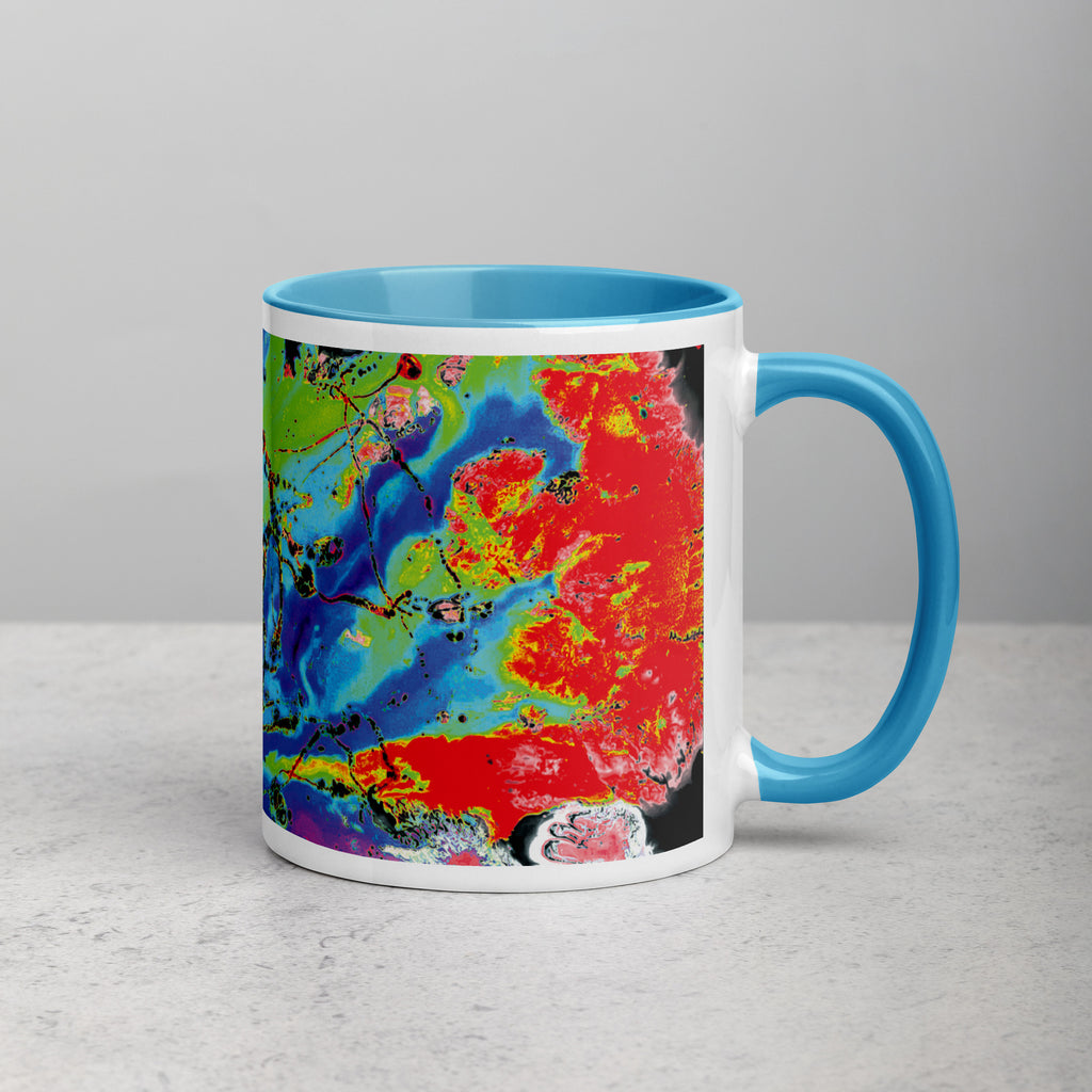 Neon Pastel Abstract Art Ceramic Coffee Mug with Blue Color Inside