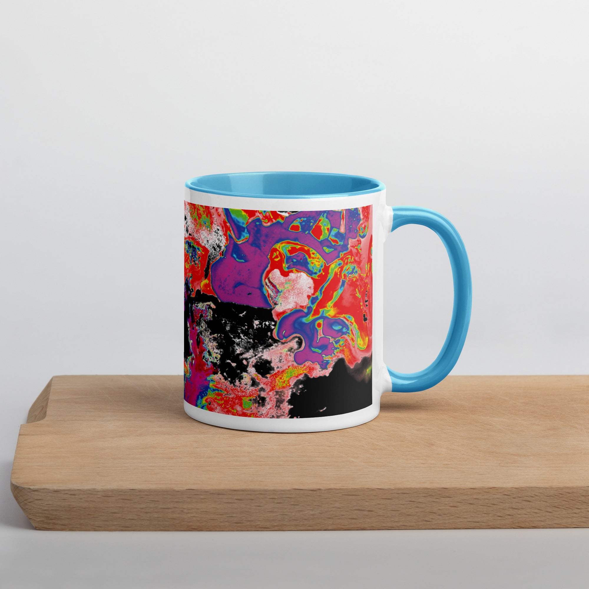 Neon Abstract Art Ceramic Coffee Mug With Blue Color Inside