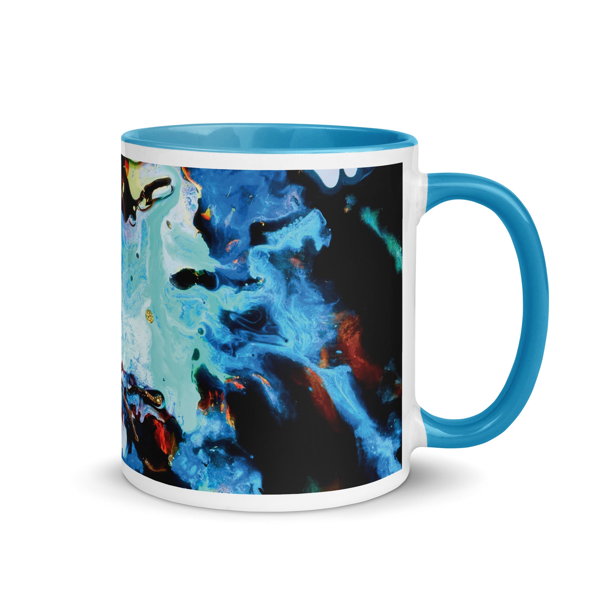 Aqua Abstract Art Ceramic Mug with Blue Color Inside