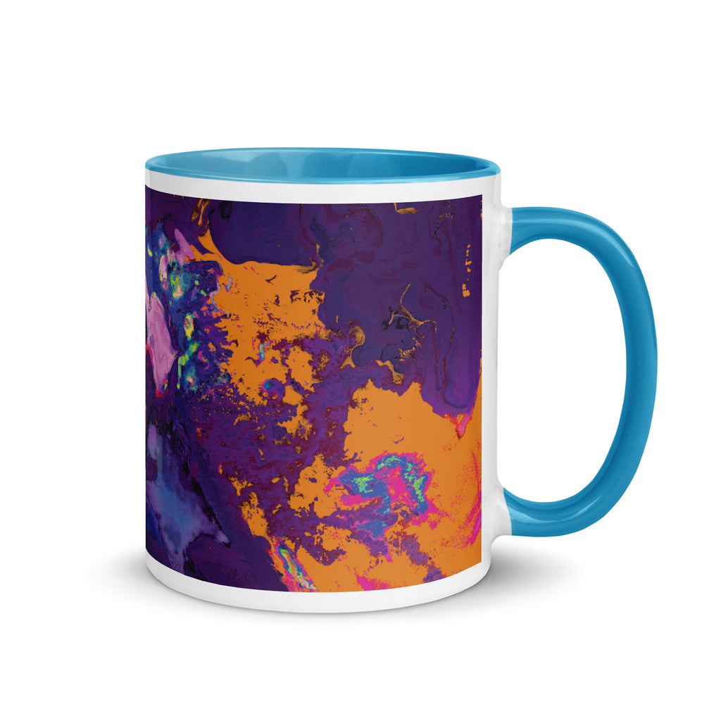 Magenta Orange Abstract Art Ceramic Coffee Mug with Blue Color Inside