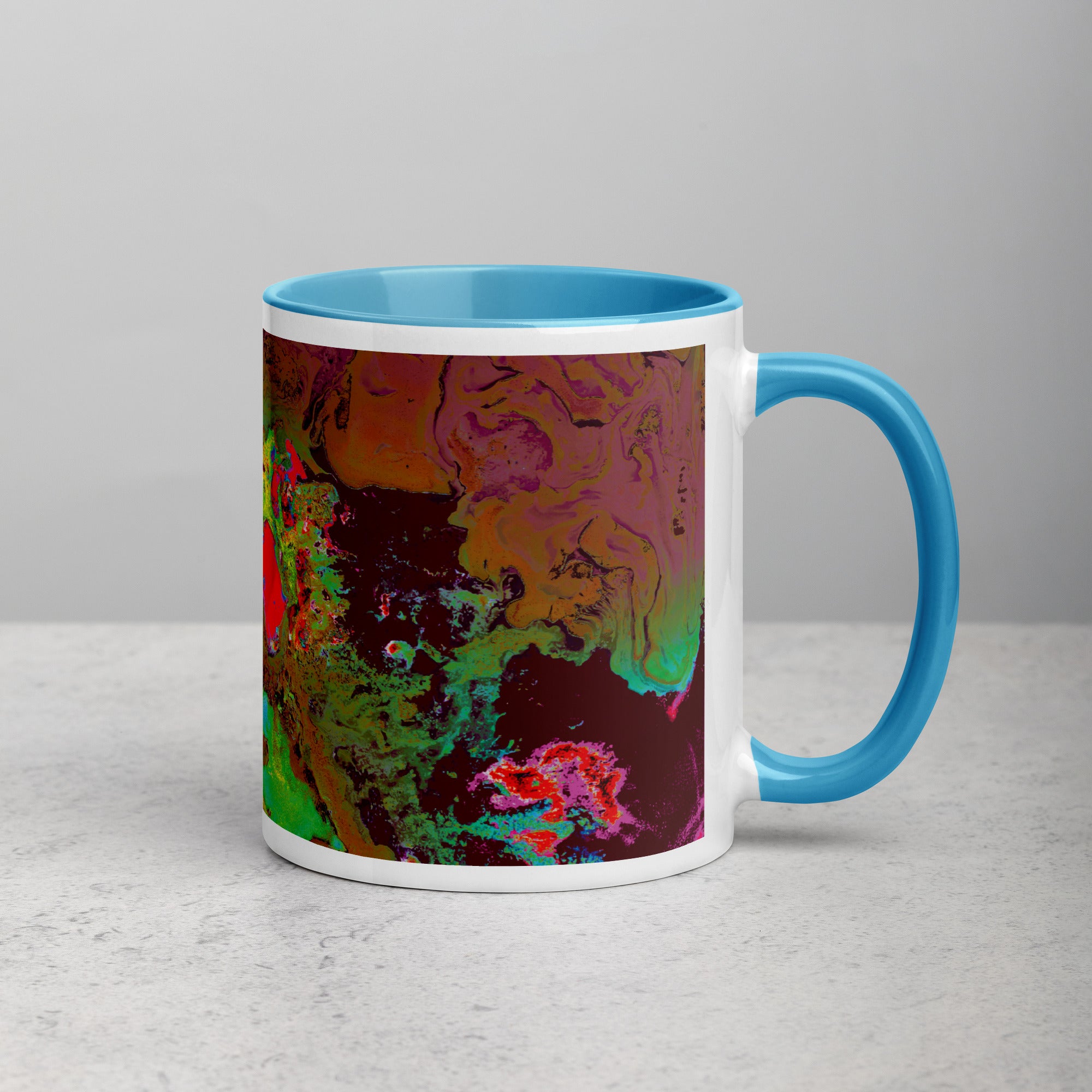 Magenta Abstract Art Ceramic Coffee Mug with Blue Color Inside