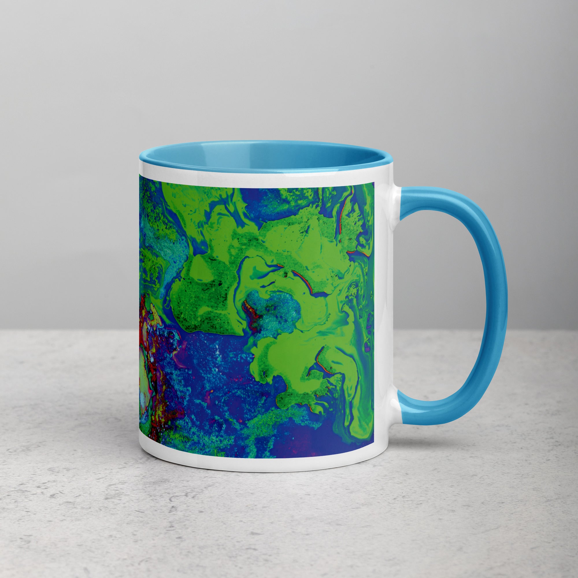 Neon Purple Abstract Art Ceramic Coffee Mug with Blue Color Inside