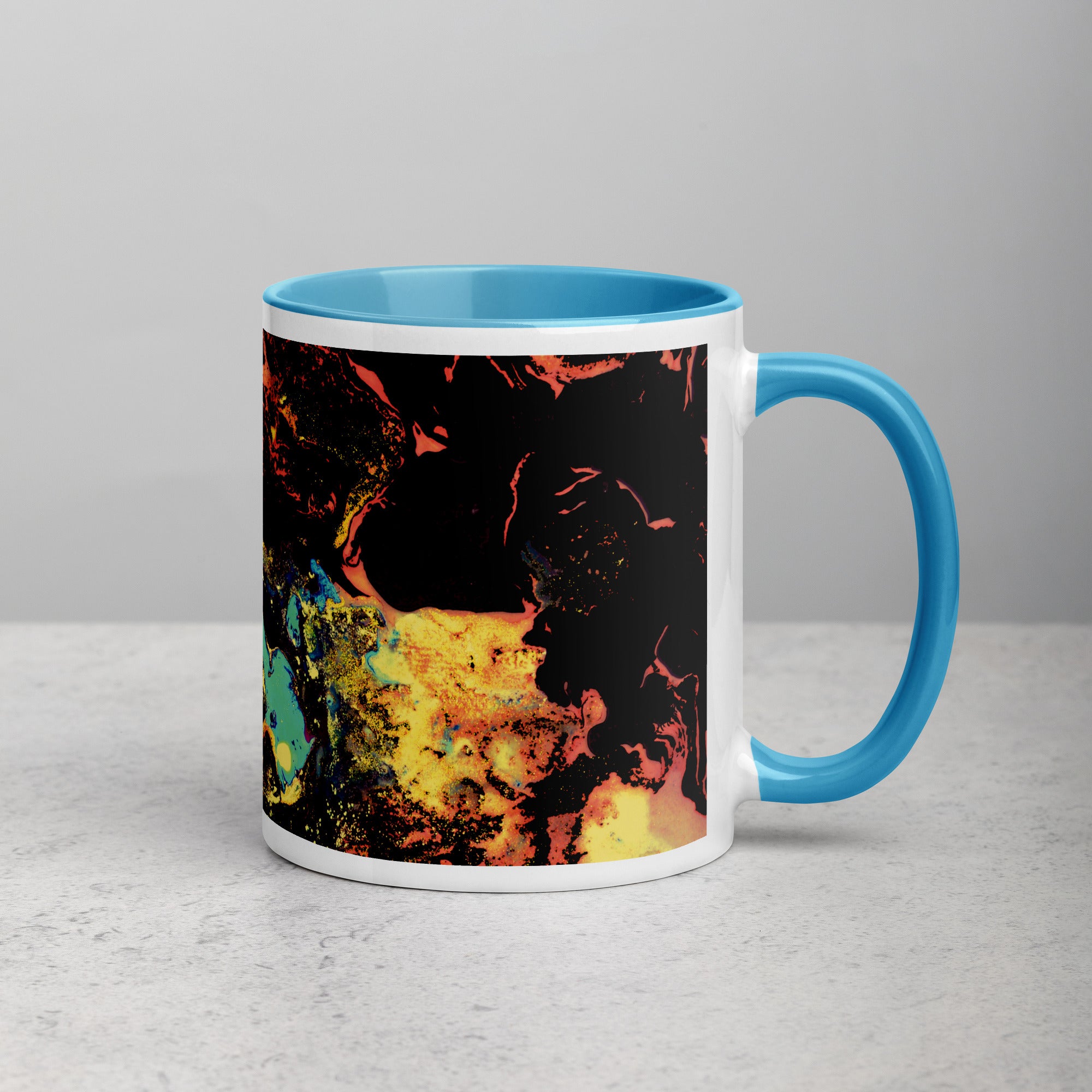 Yellow Abstract Art Ceramic Coffee Mug with Blue Color Inside