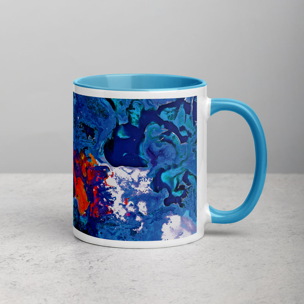 Aqua Orange Abstract Art Ceramic Coffee Mug with Blue Color