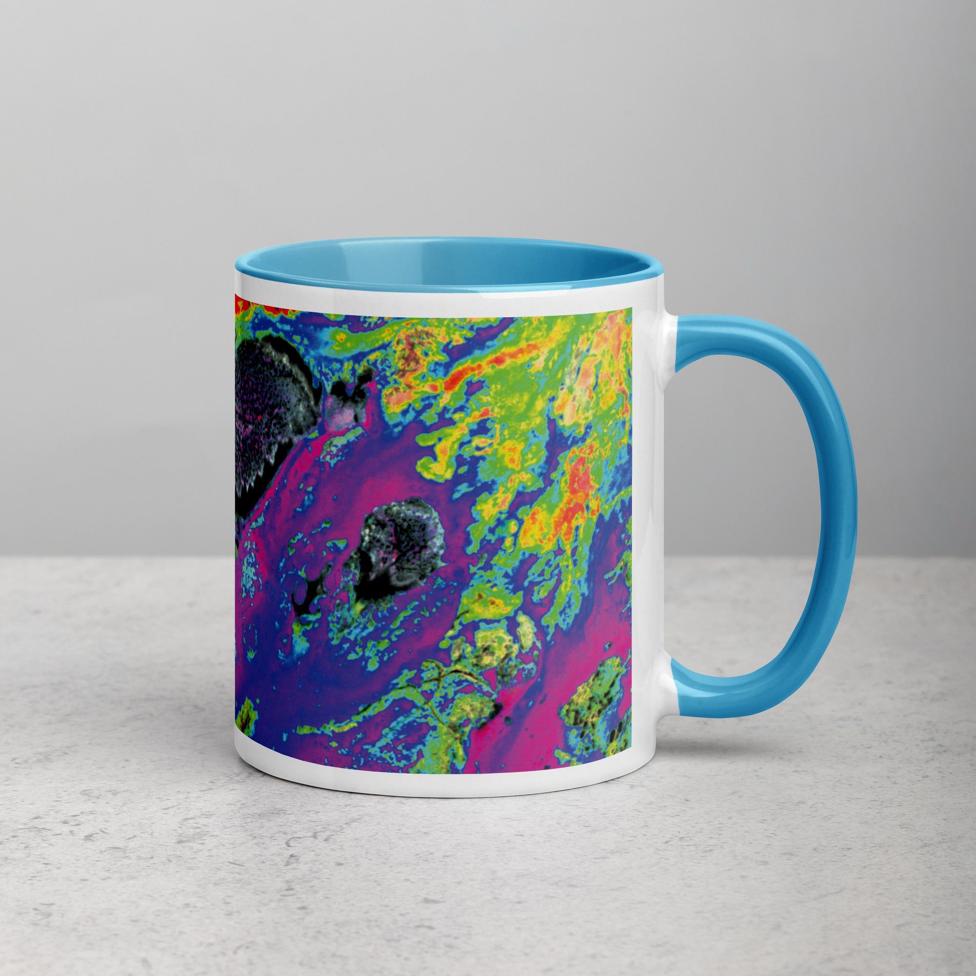 Magenta Abstract Art Ceramic Coffee Mug with Blue Color Inside
