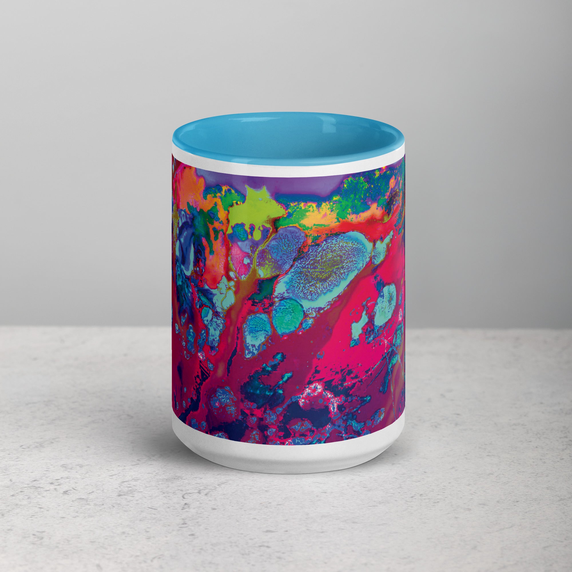 Colorful Abstract Art Ceramic Coffee Mug with Blue Color Inside
