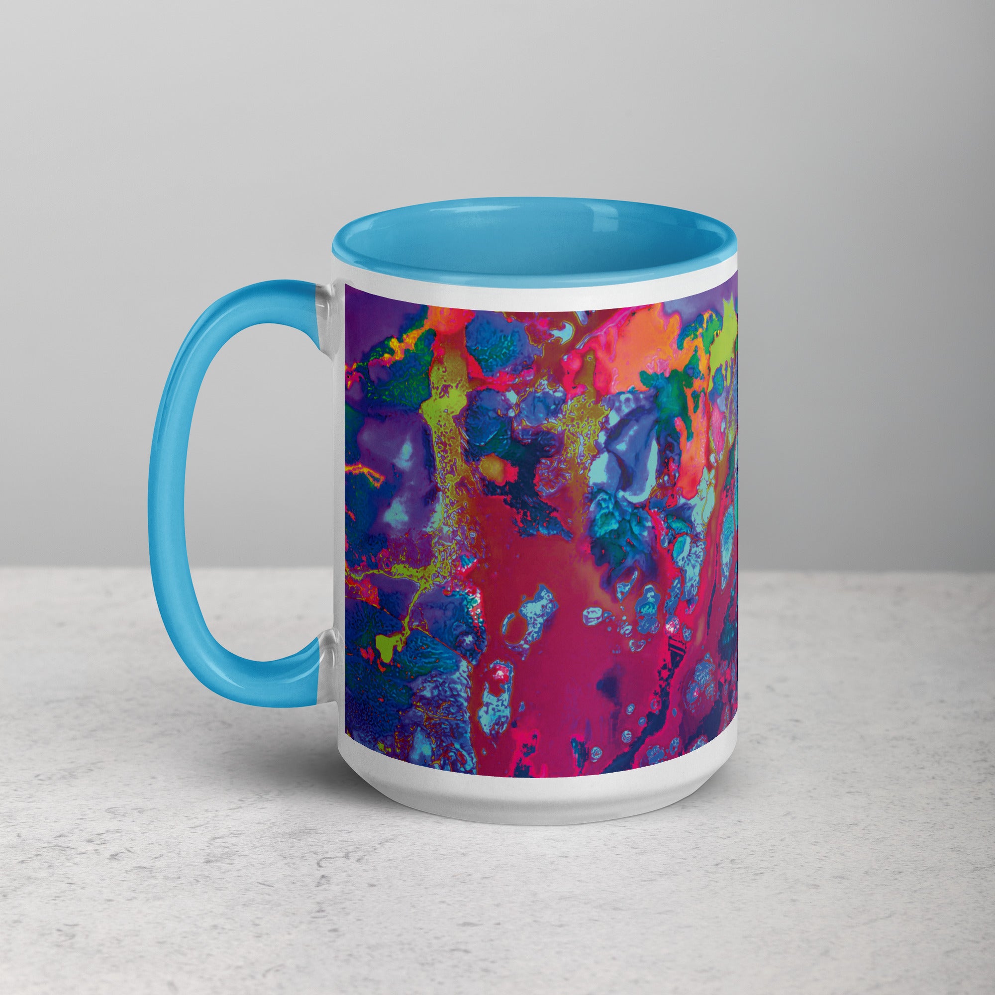 Colorful Abstract Art Ceramic Coffee Mug with Blue Color Inside
