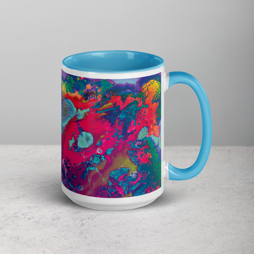 Colorful Abstract Art Ceramic Coffee Mug with Blue Color Inside