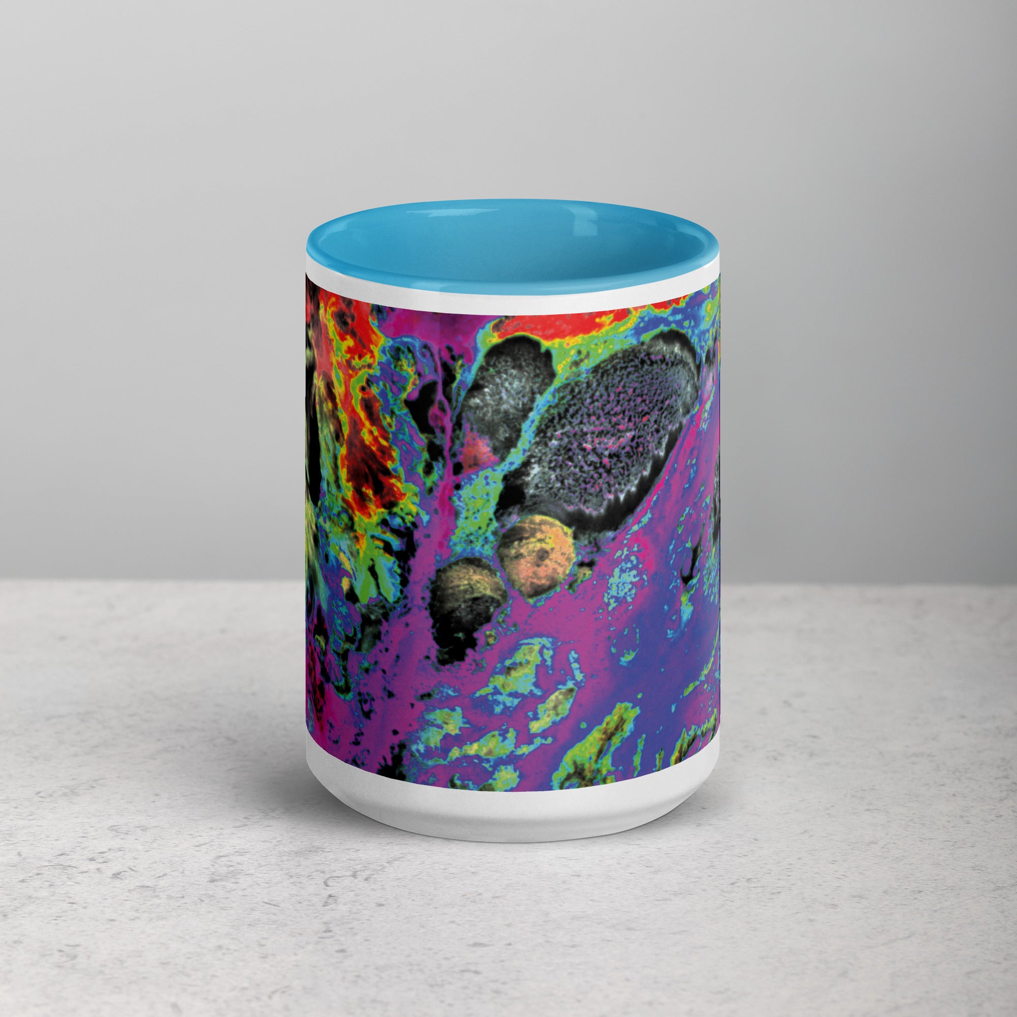 Magenta Abstract Art Ceramic Coffee Mug with Blue Color Inside