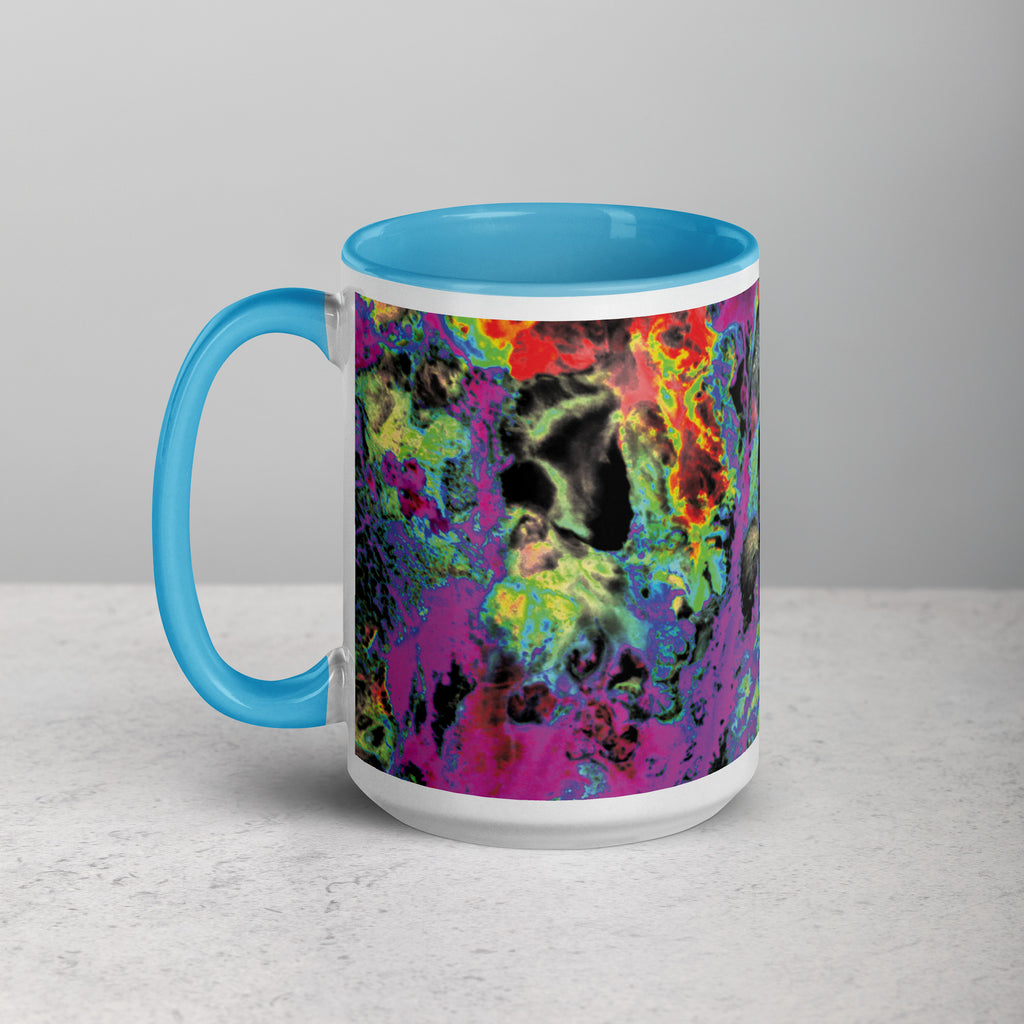 Magenta Abstract Art Ceramic Coffee Mug with Blue Color Inside