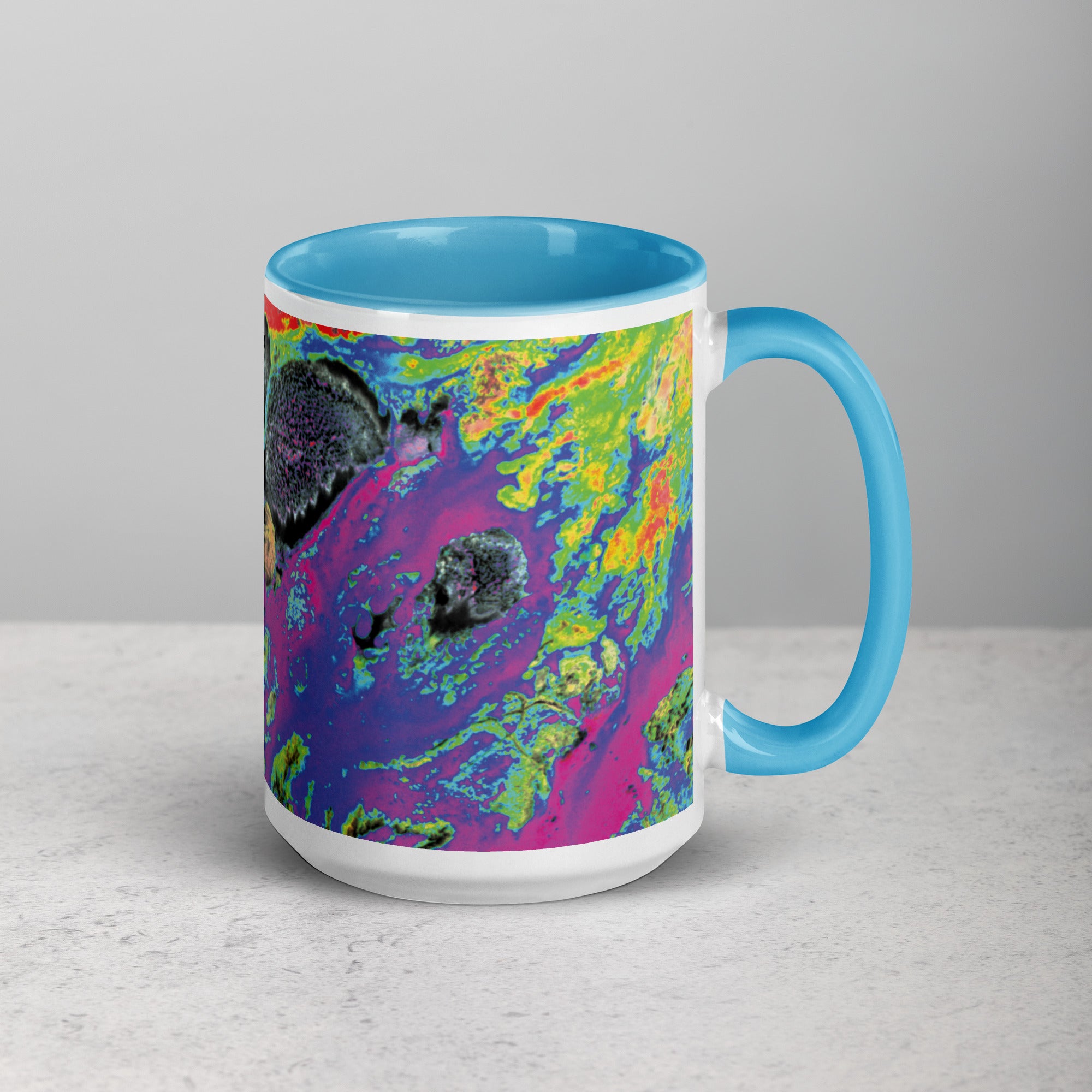 Magenta Abstract Art Ceramic Coffee Mug with Blue Color Inside