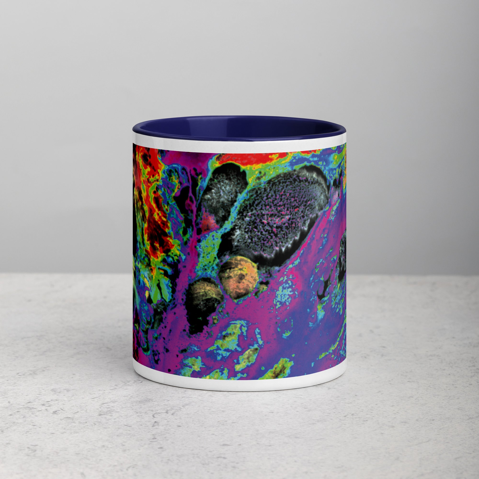 Magenta Abstract Art Ceramic Coffee Mug with Dark Blue Color Inside