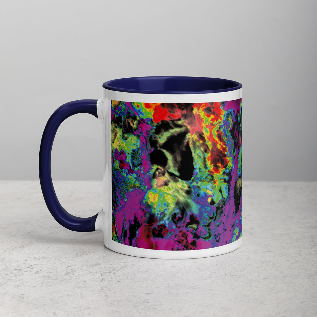 Magenta Abstract Art Ceramic Coffee Mug with Dark Blue Color Inside