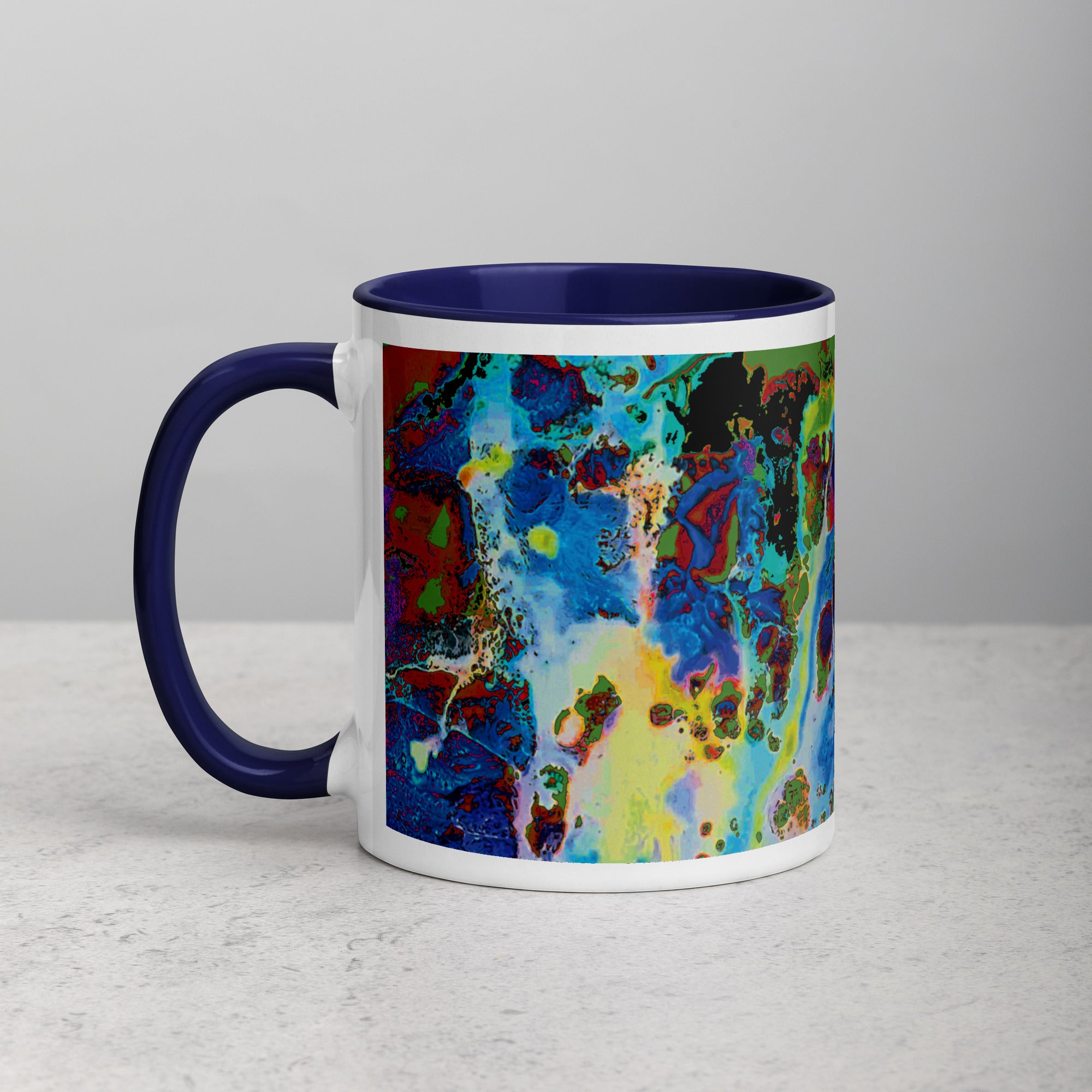 Blue Abstract Art Ceramic Coffee Mug with Dark Blue Color Inside