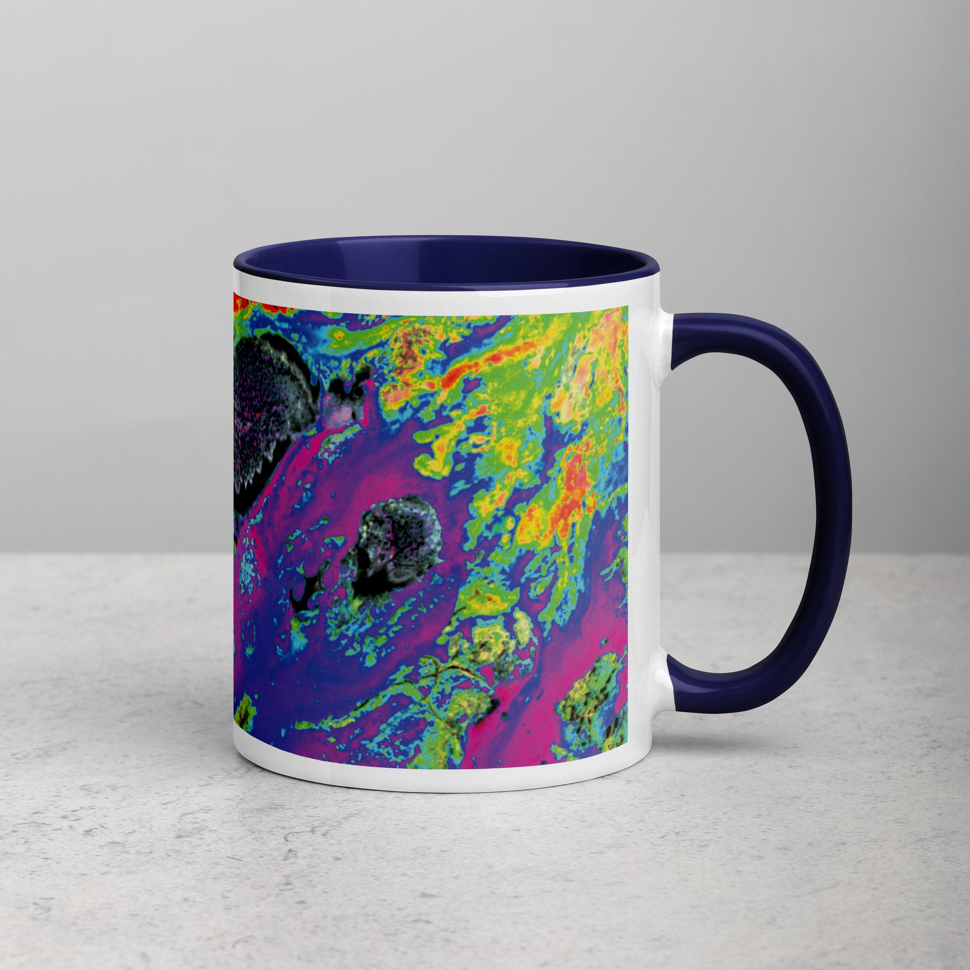 Magenta Abstract Art Ceramic Coffee Mug with Dark Blue Color Inside
