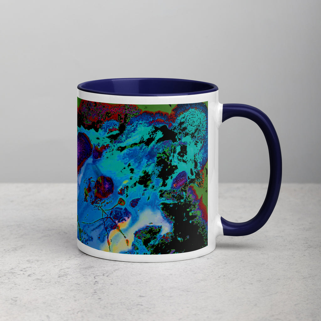 Blue Abstract Art Ceramic Coffee Mug with Dark Blue Color Inside