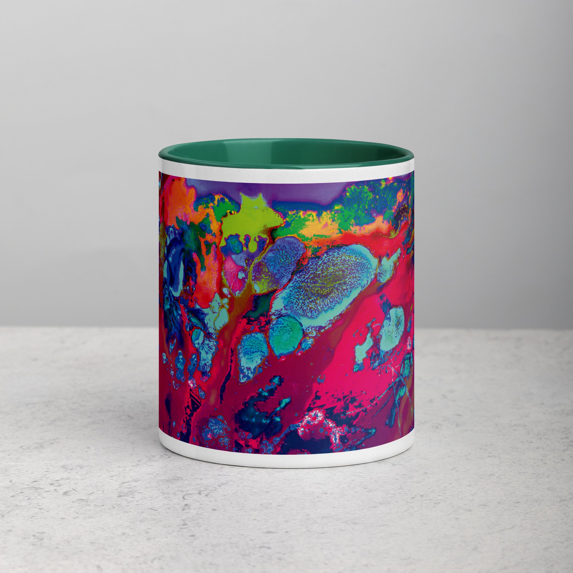 Colorful Abstract Art Ceramic Coffee Mug with Green Color Inside