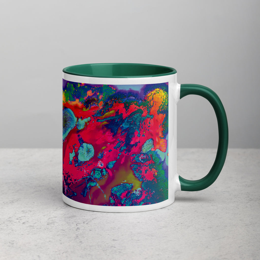 Colorful Abstract Art Ceramic Coffee Mug with Green Color Inside