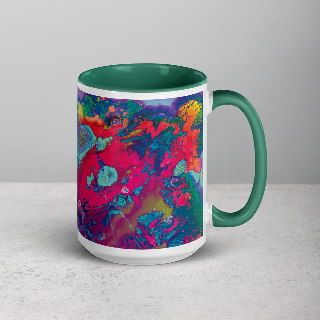 Colorful Abstract Art Ceramic Coffee Mug with Green Color Inside