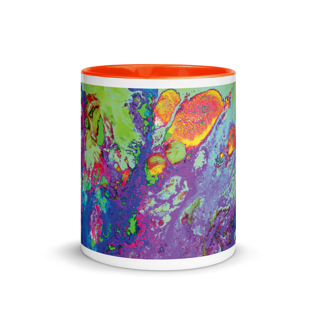 Neon Abstract Art Ceramic Mug with Orange Color Inside