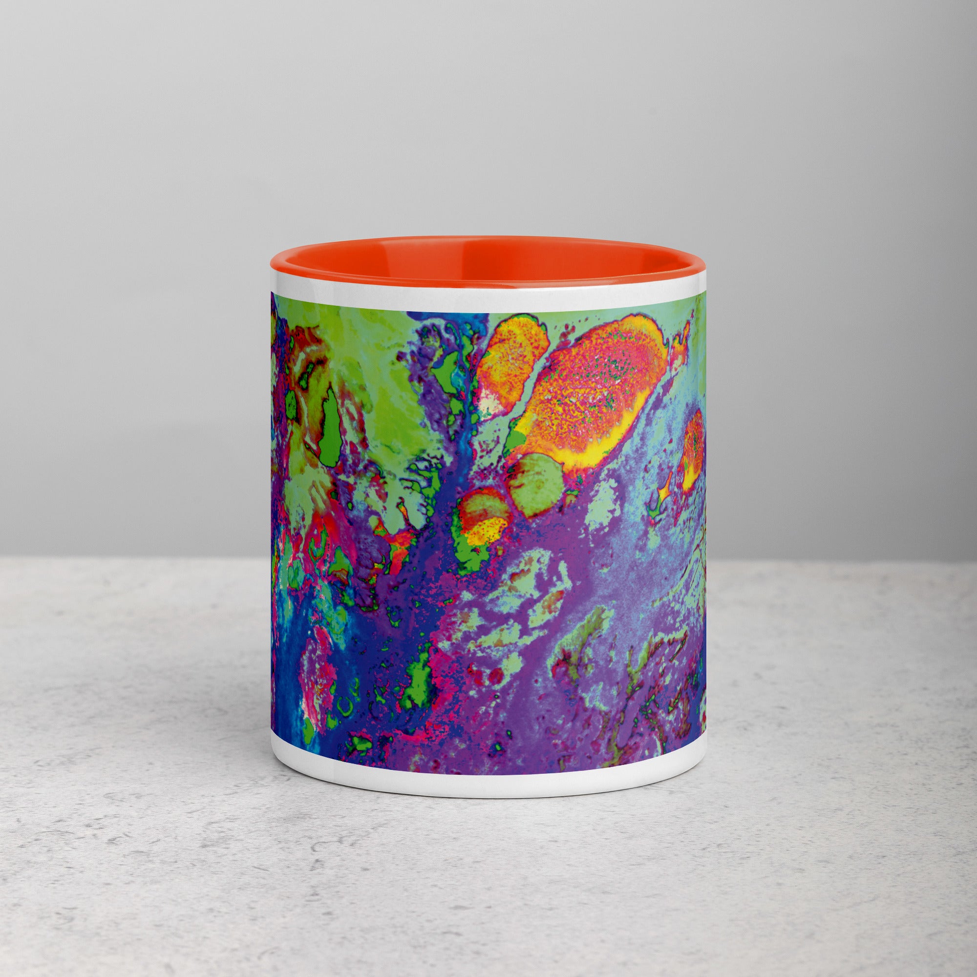 Neon Abstract Art Ceramic Mug with Orange Color Inside
