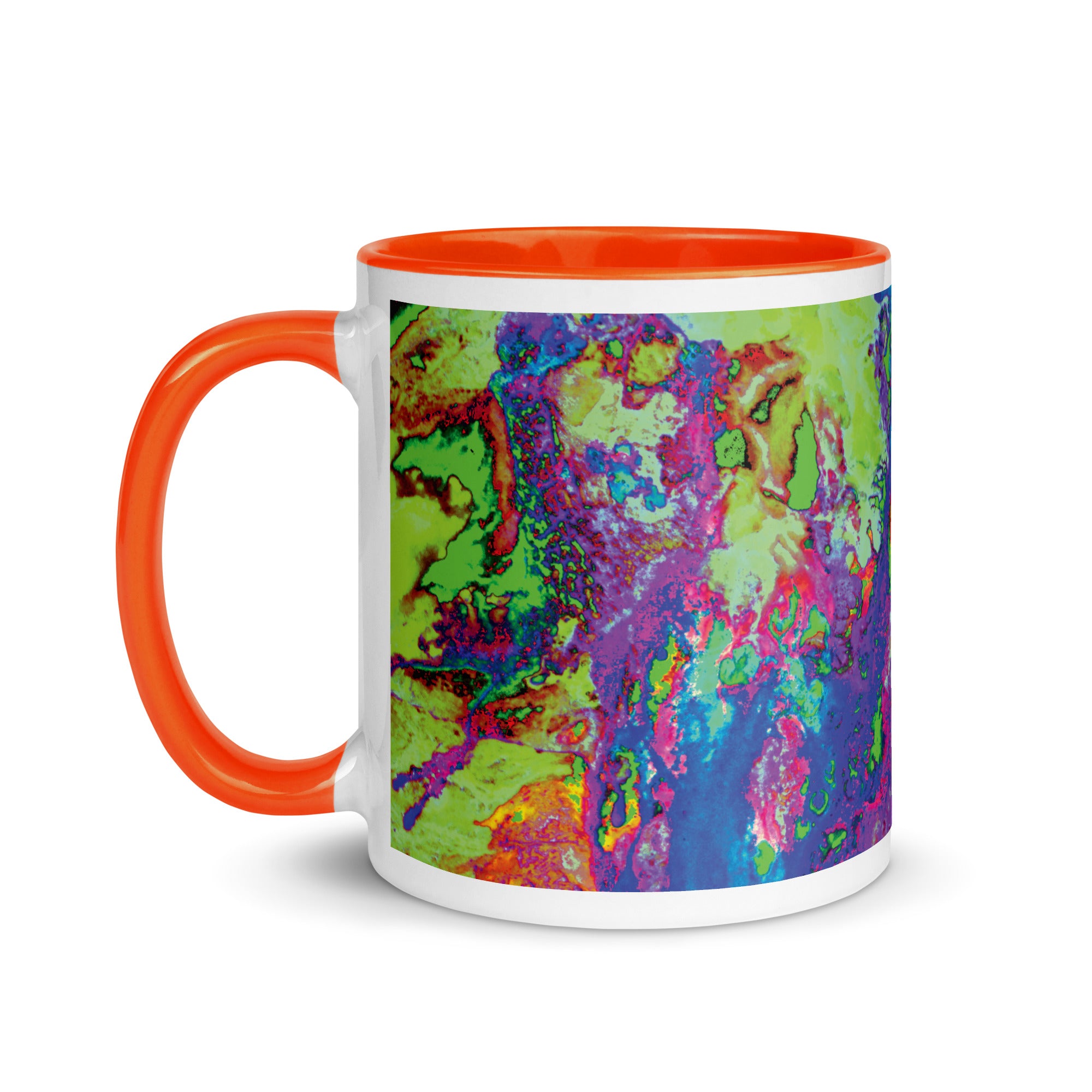 Neon Abstract Art Ceramic Mug with Orange Color Inside