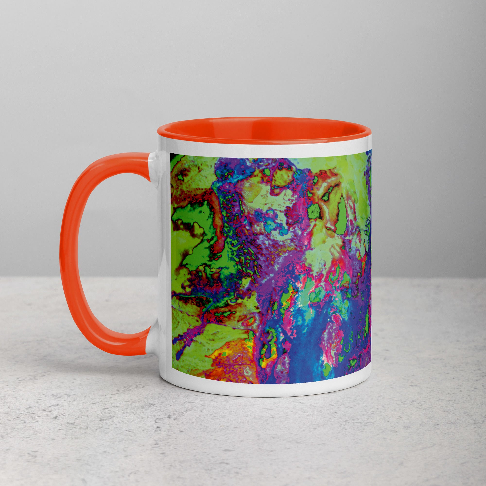 Neon Abstract Art Ceramic Mug with Orange Color Inside
