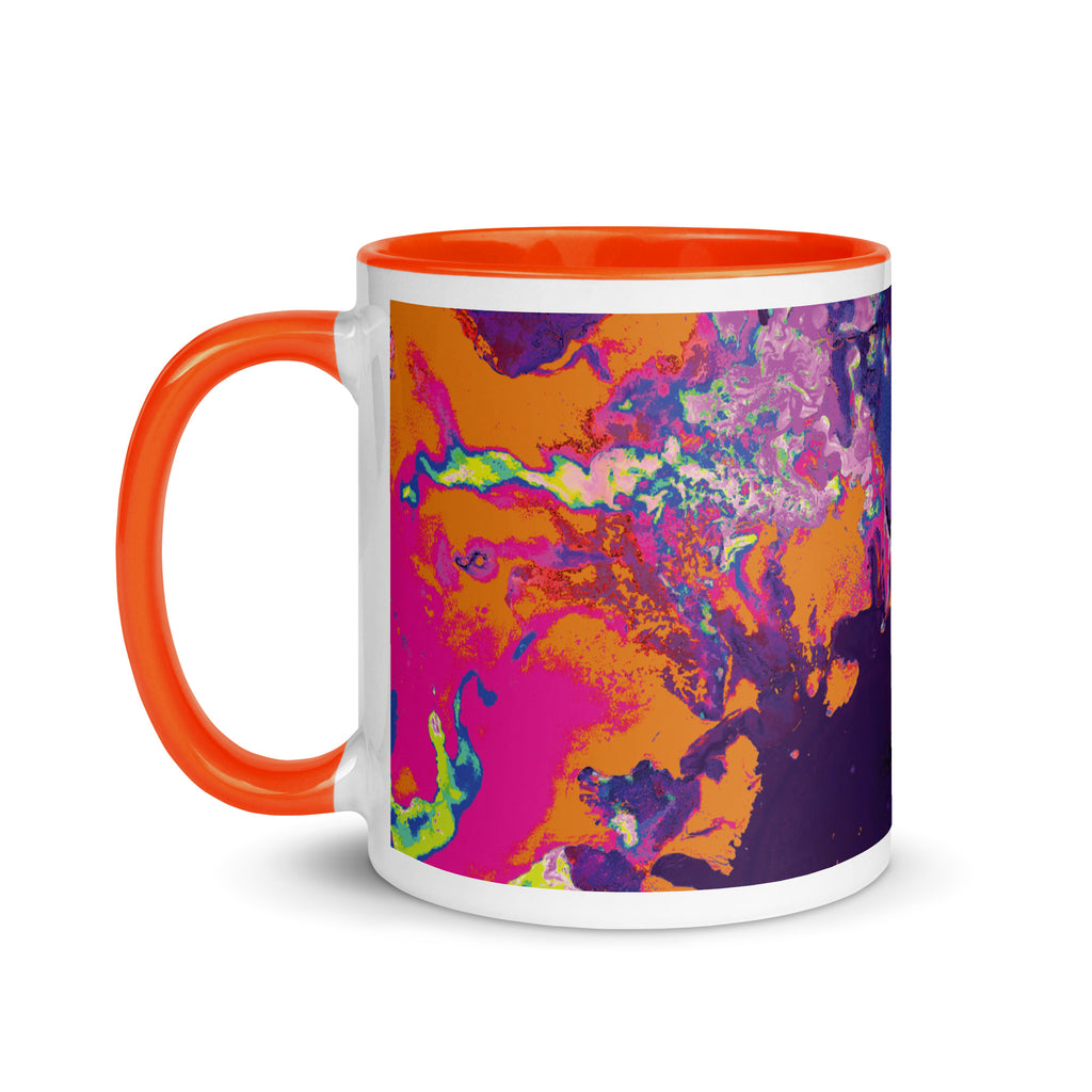 Magenta Orange Abstract Art Ceramic Coffee Mug with Orange Color Inside