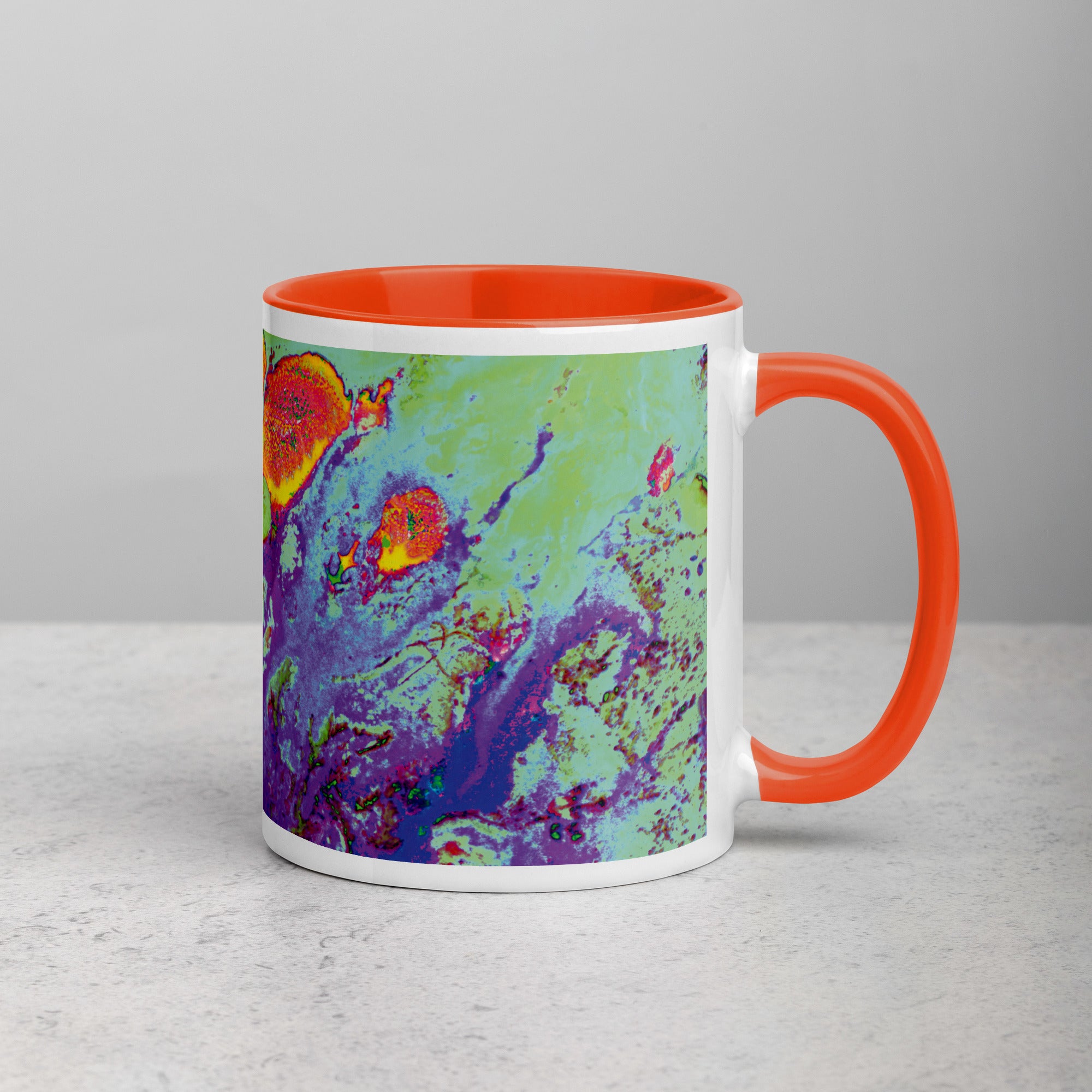 Neon Abstract Art Ceramic Mug with Orange Color Inside