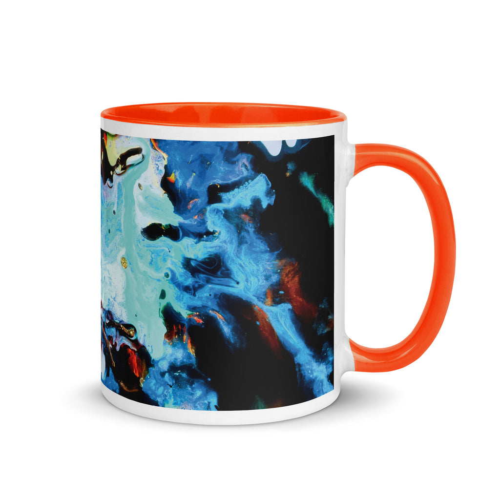 Aqua Abstract Art Ceramic Mug with Orange Color Inside