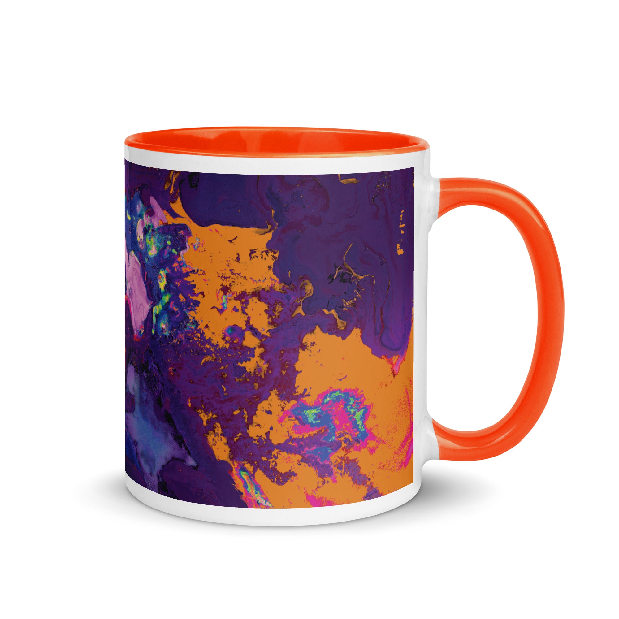 Magenta Orange Abstract Art Ceramic Coffee Mug with Orange Color Inside