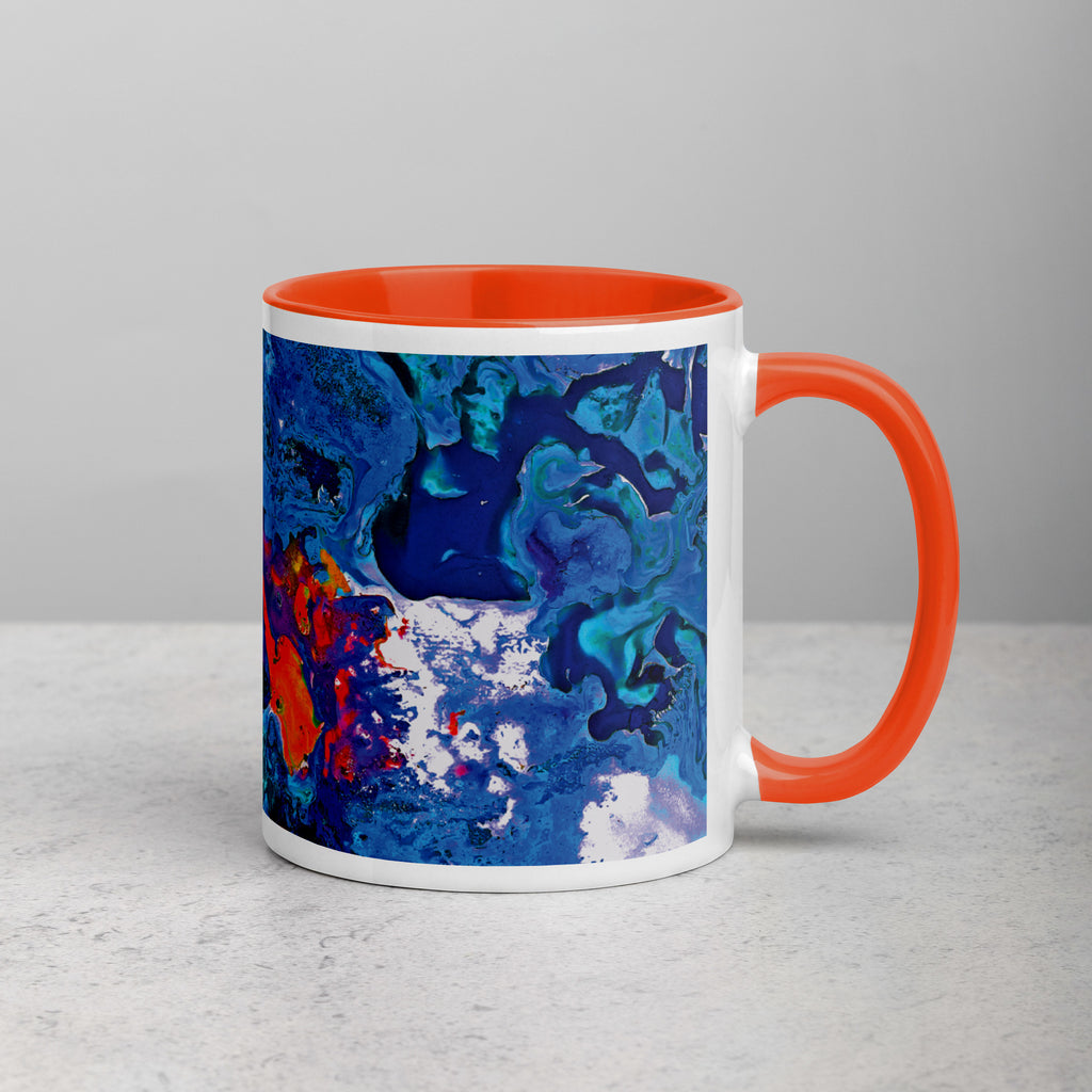 Aqua Orange Abstract Art Ceramic Coffee Mug with Orange Color